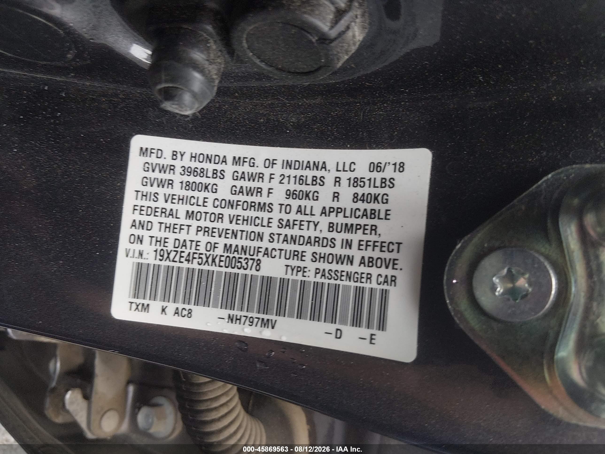 2019 Honda Insight Ex Серый vin: 19XZE4F5XKE005378