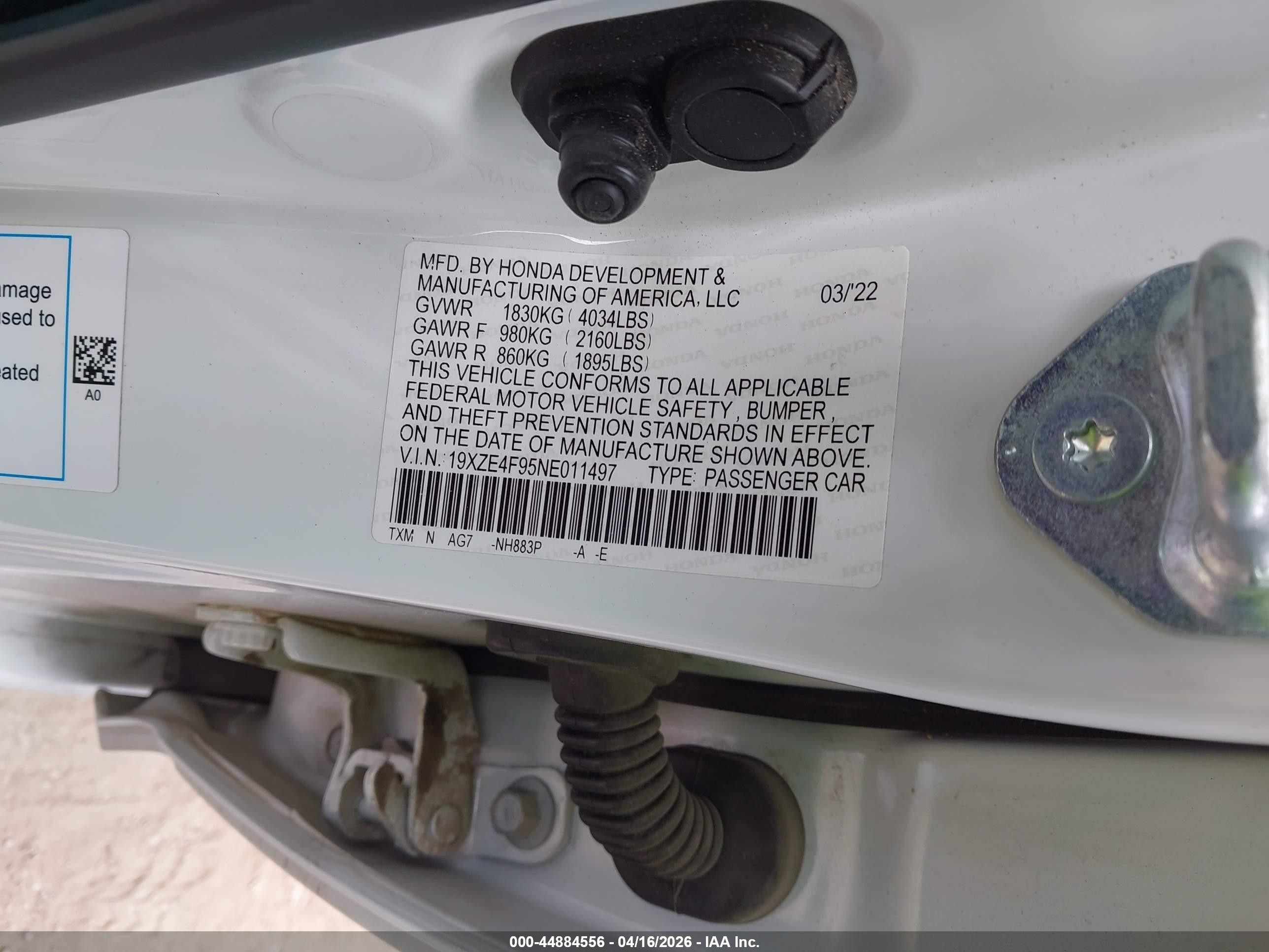 2022 Honda Insight Touring White vin: 19XZE4F95NE011497