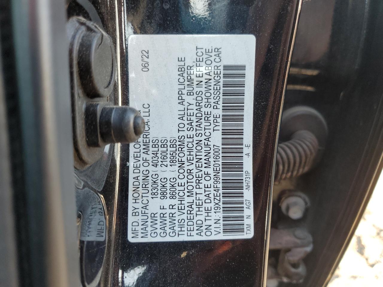2022 Honda Insight Touring Black vin: 19XZE4F99NE016007