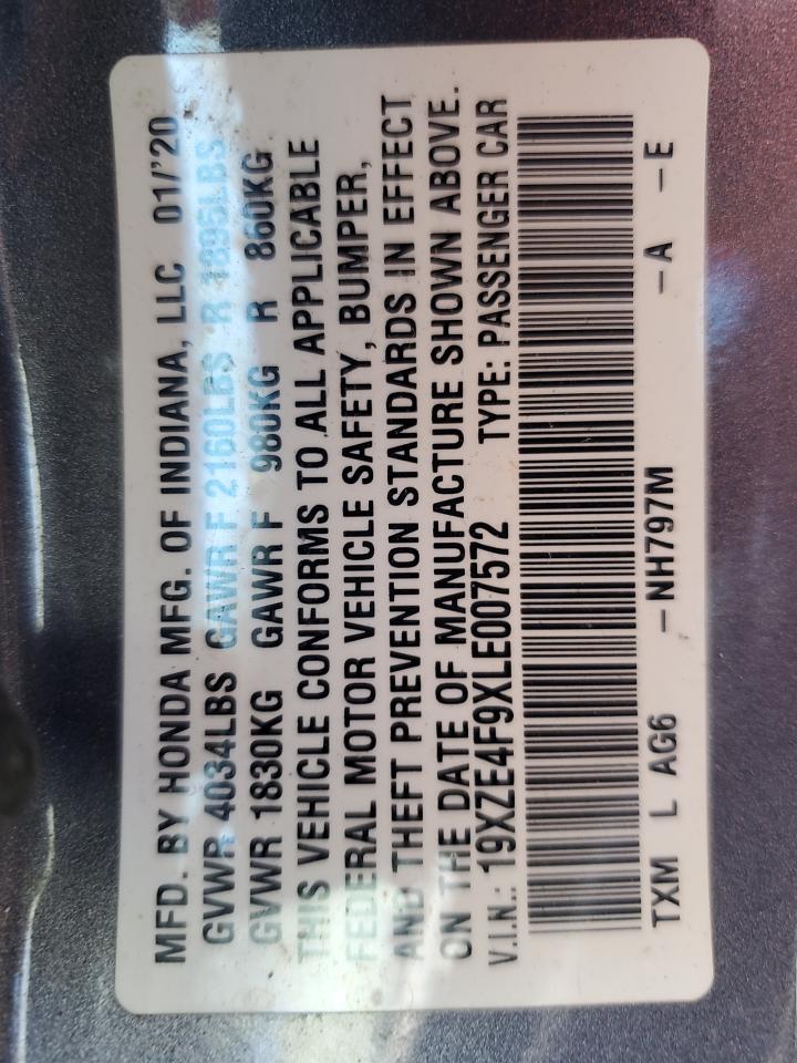 2020 Honda Insight Touring Gray vin: 19XZE4F9XLE007572