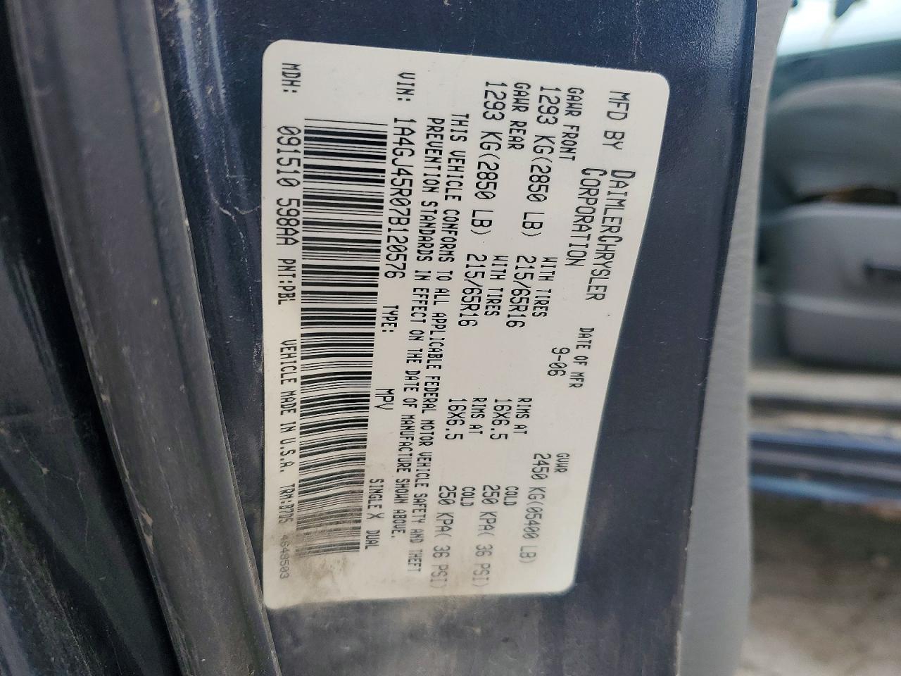 2007 Chrysler Town & Country Lx Blue vin: 1A4GJ45R07B120576