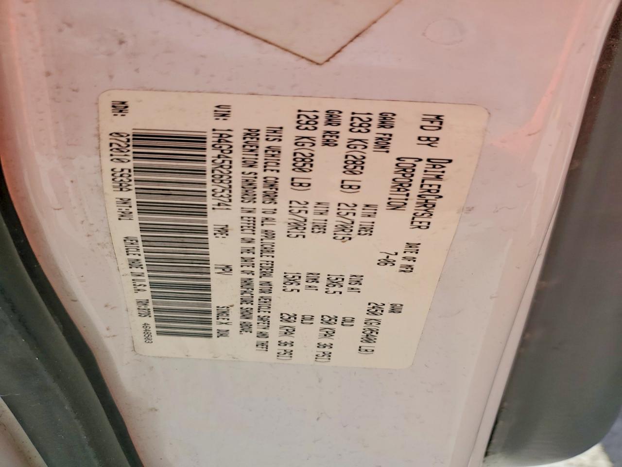 2006 Chrysler Town & Country White vin: 1A4GP45R26B753741