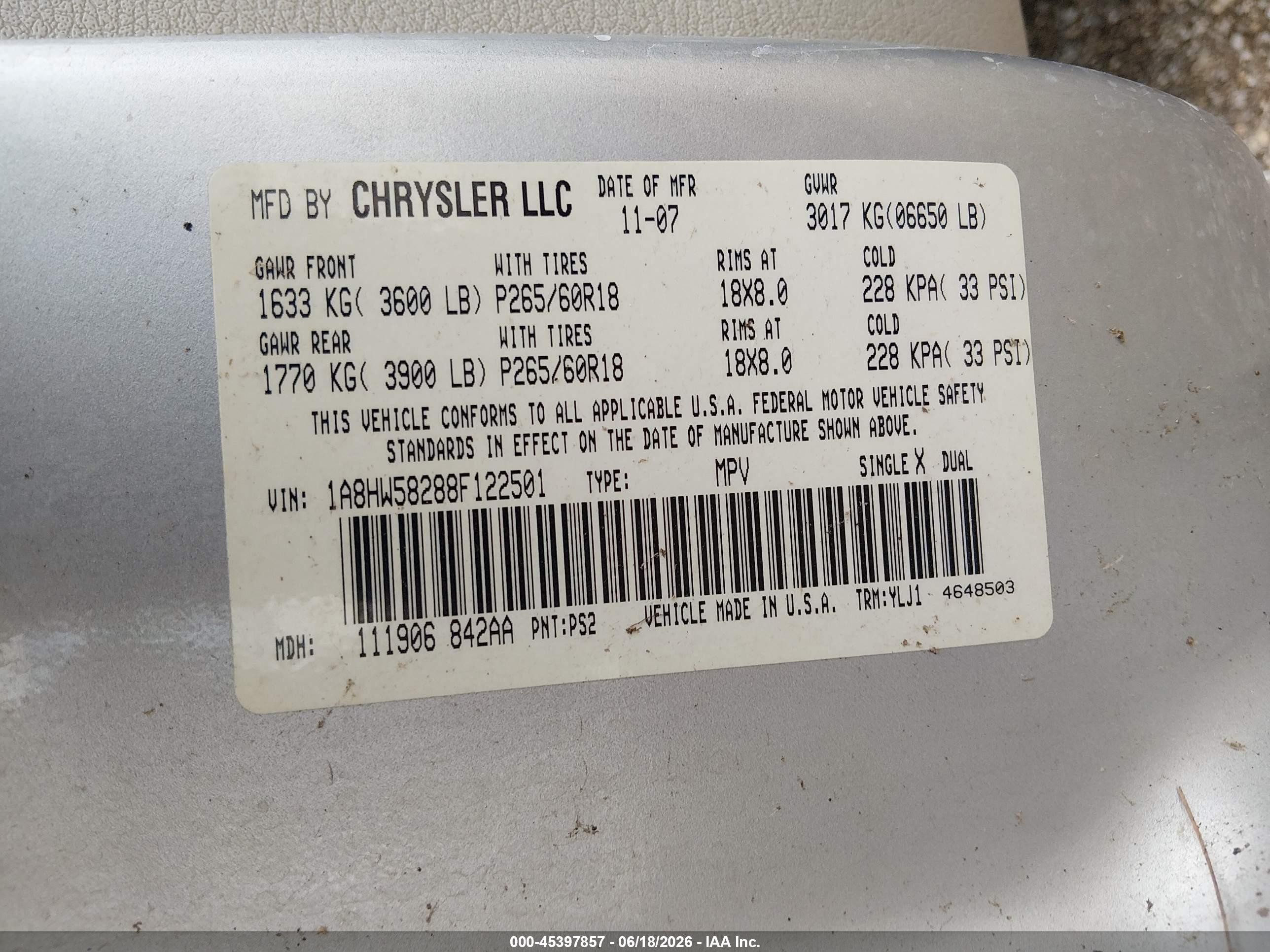 2008 Chrysler Aspen Limited Silver vin: 1A8HW58288F122501