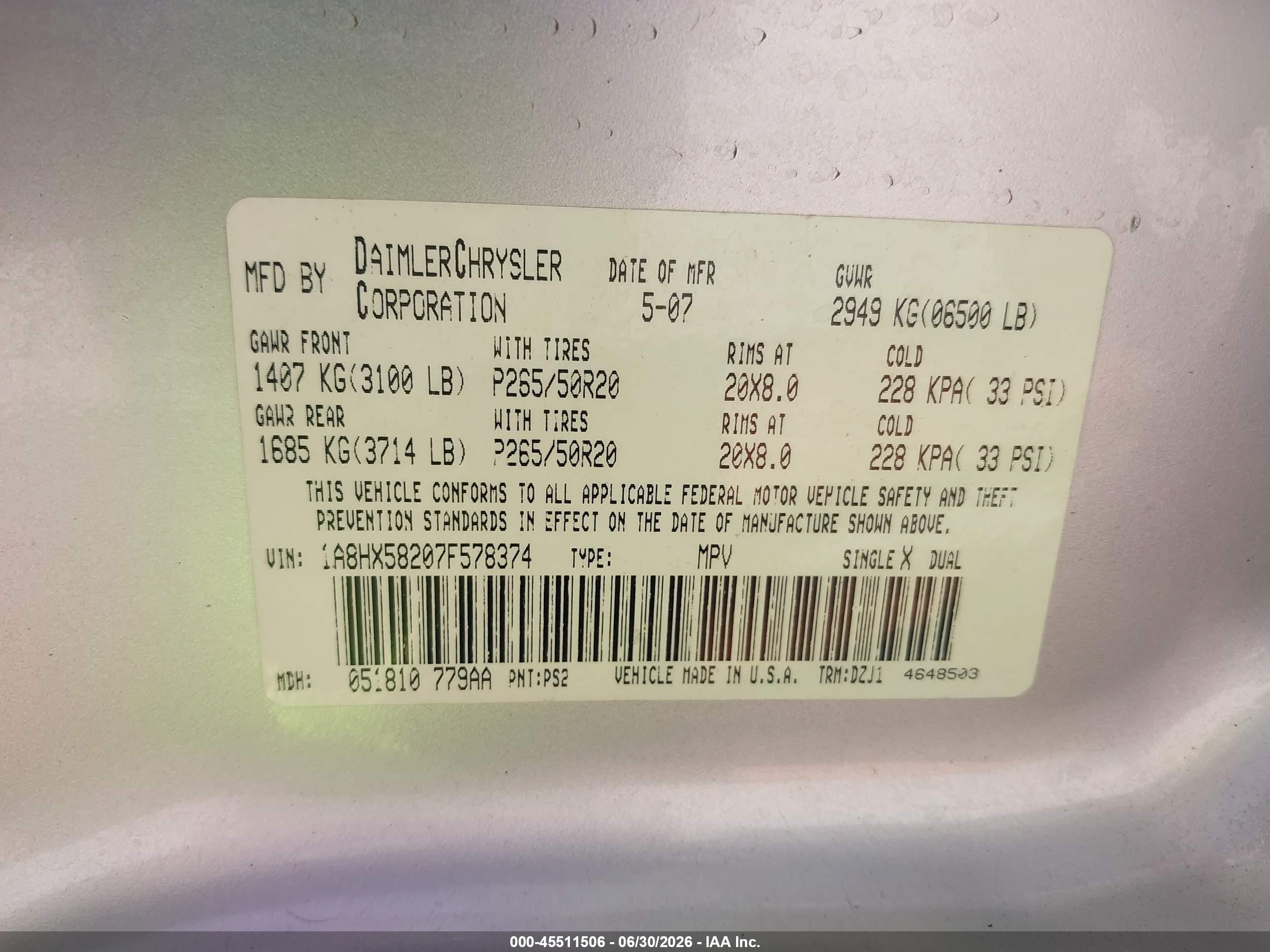 2007 Chrysler Aspen Limited Серебряный vin: 1A8HX58207F578374