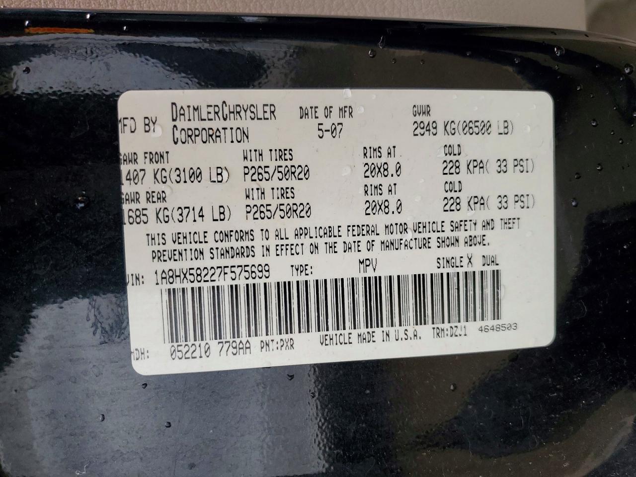 2007 Chrysler Aspen Limited Black vin: 1A8HX58227F575699