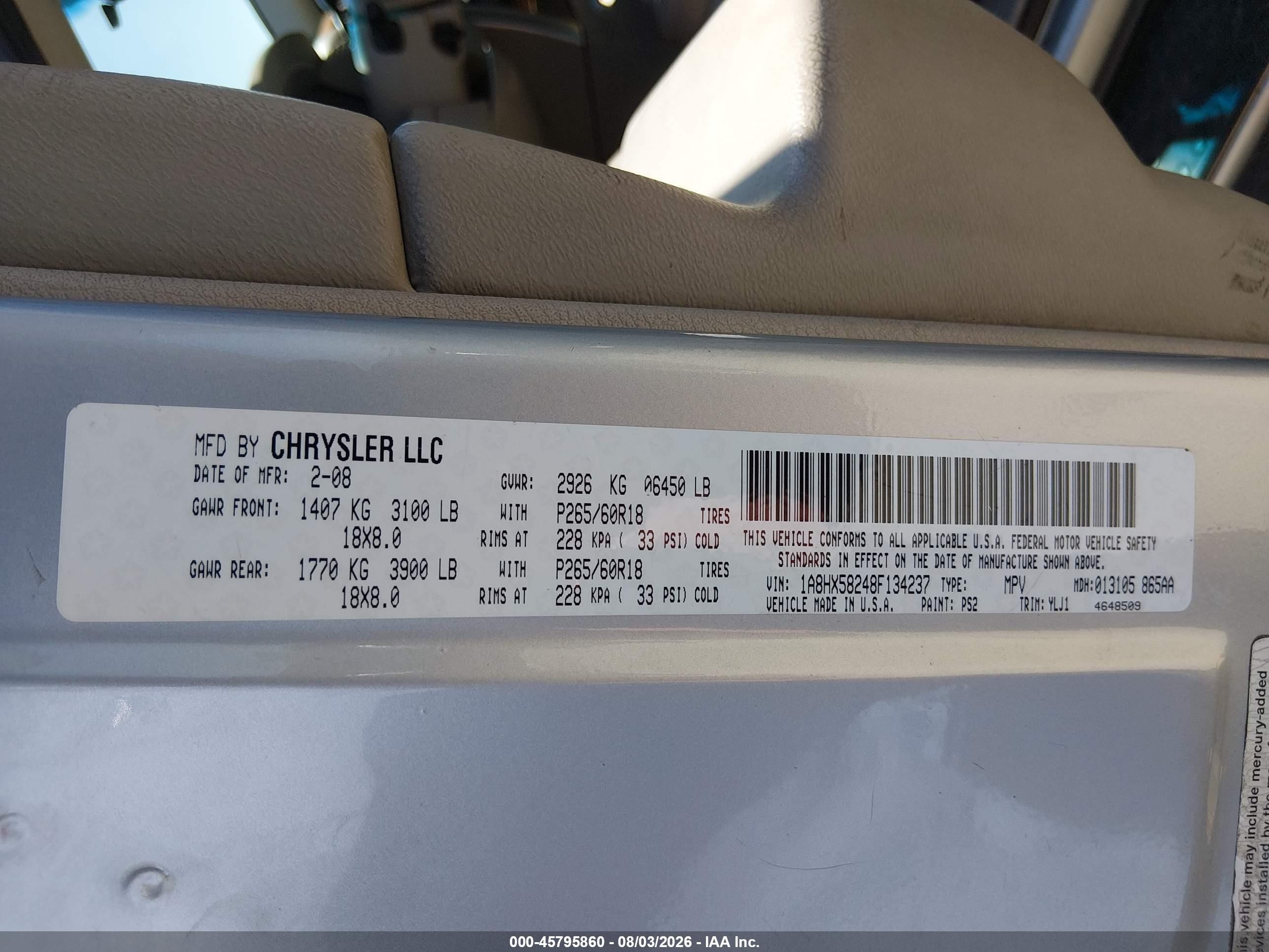 2008 Chrysler Aspen Limited Silver vin: 1A8HX58248F134237