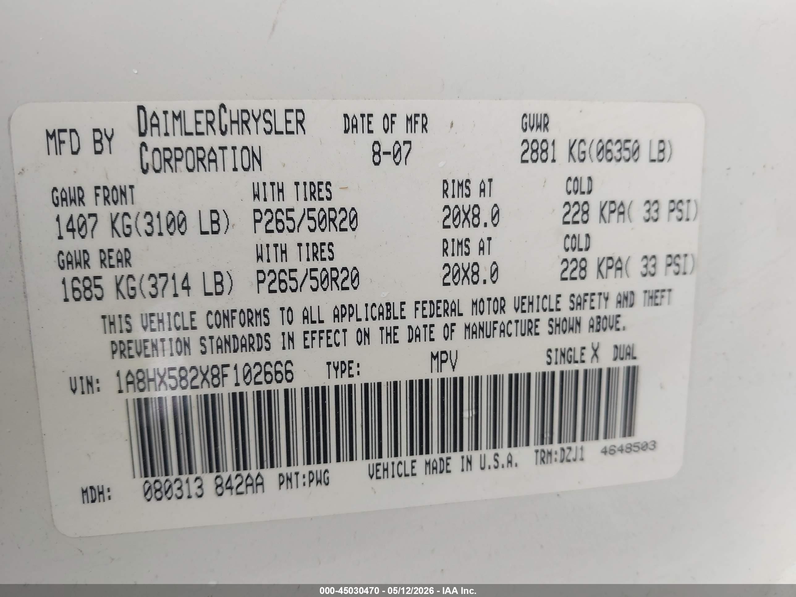2008 Chrysler Aspen Limited Белый vin: 1A8HX582X8F102666