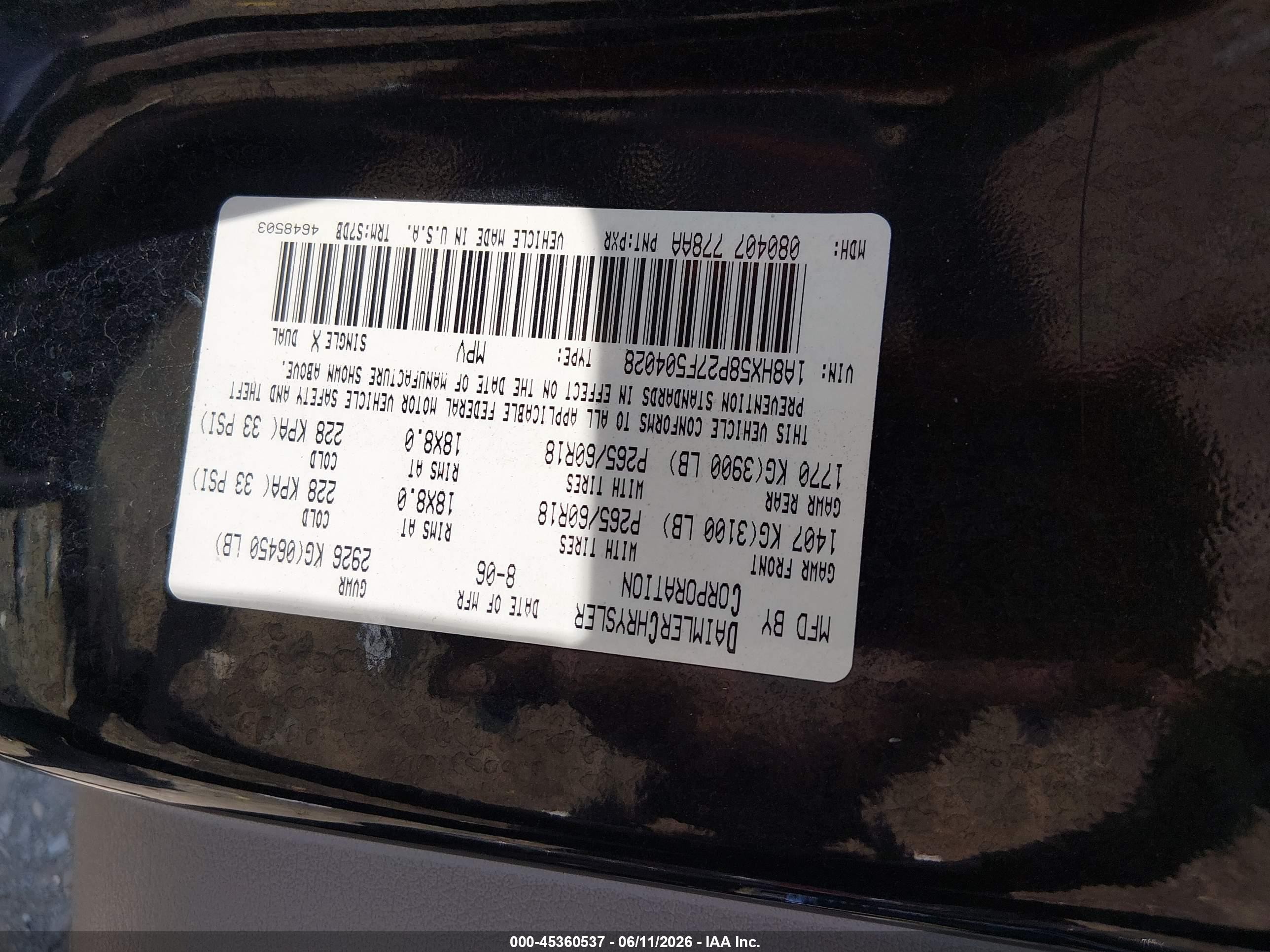 2007 Chrysler Aspen Limited Black vin: 1A8HX58P27F504028