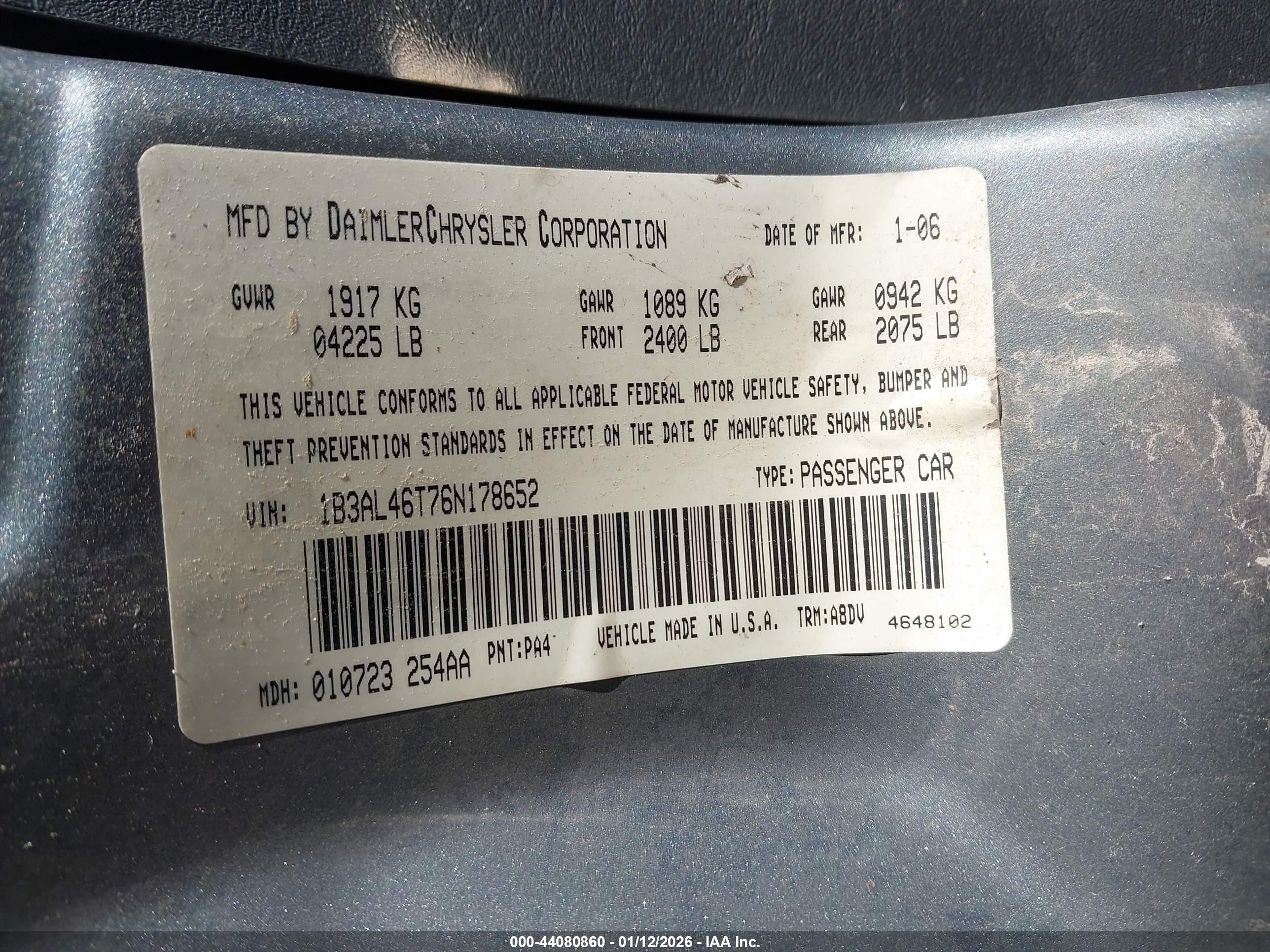 2006 Dodge Stratus Sxt Серебряный vin: 1B3AL46T76N178652