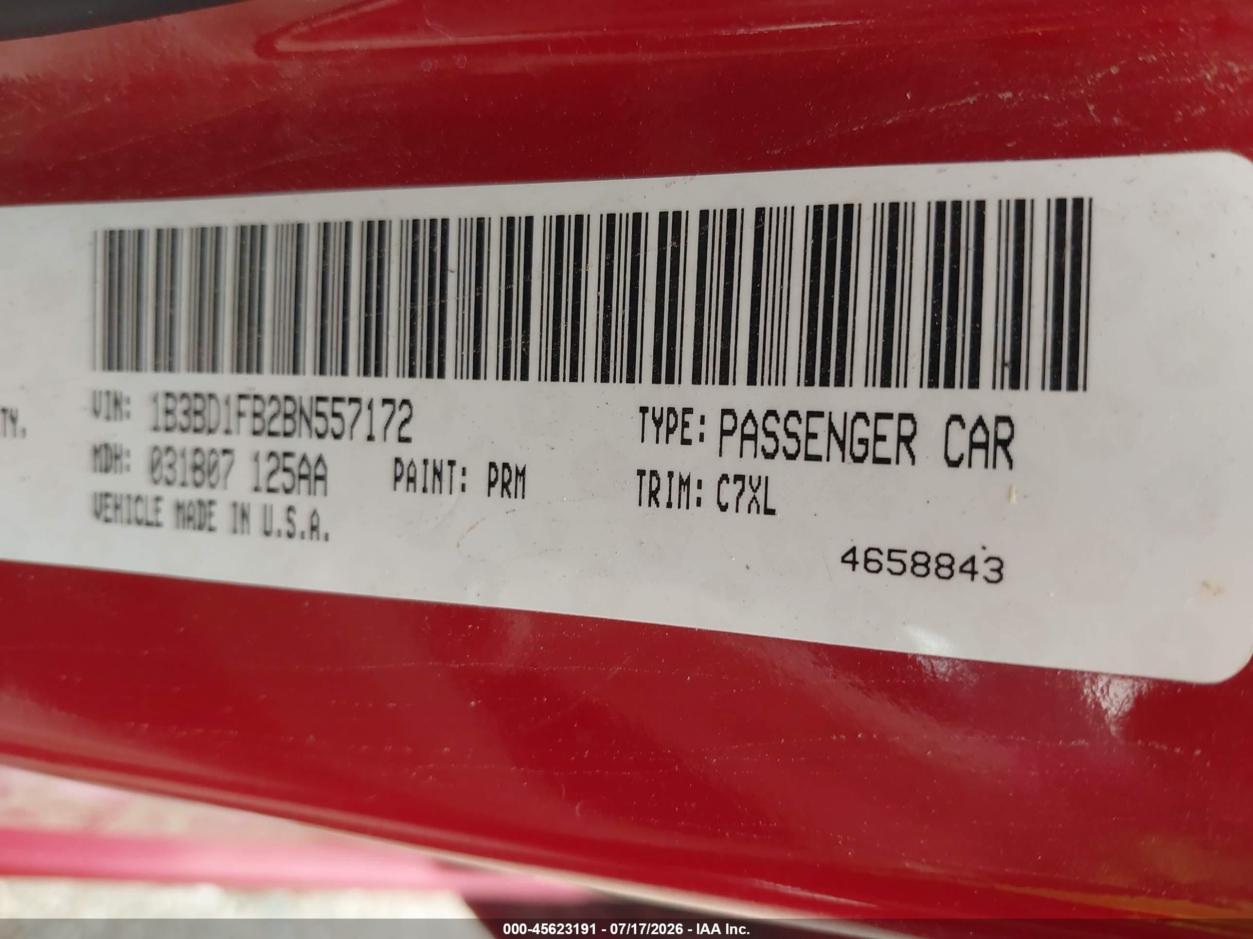2011 Dodge Avenger Mainstreet Red vin: 1B3BD1FB2BN557172
