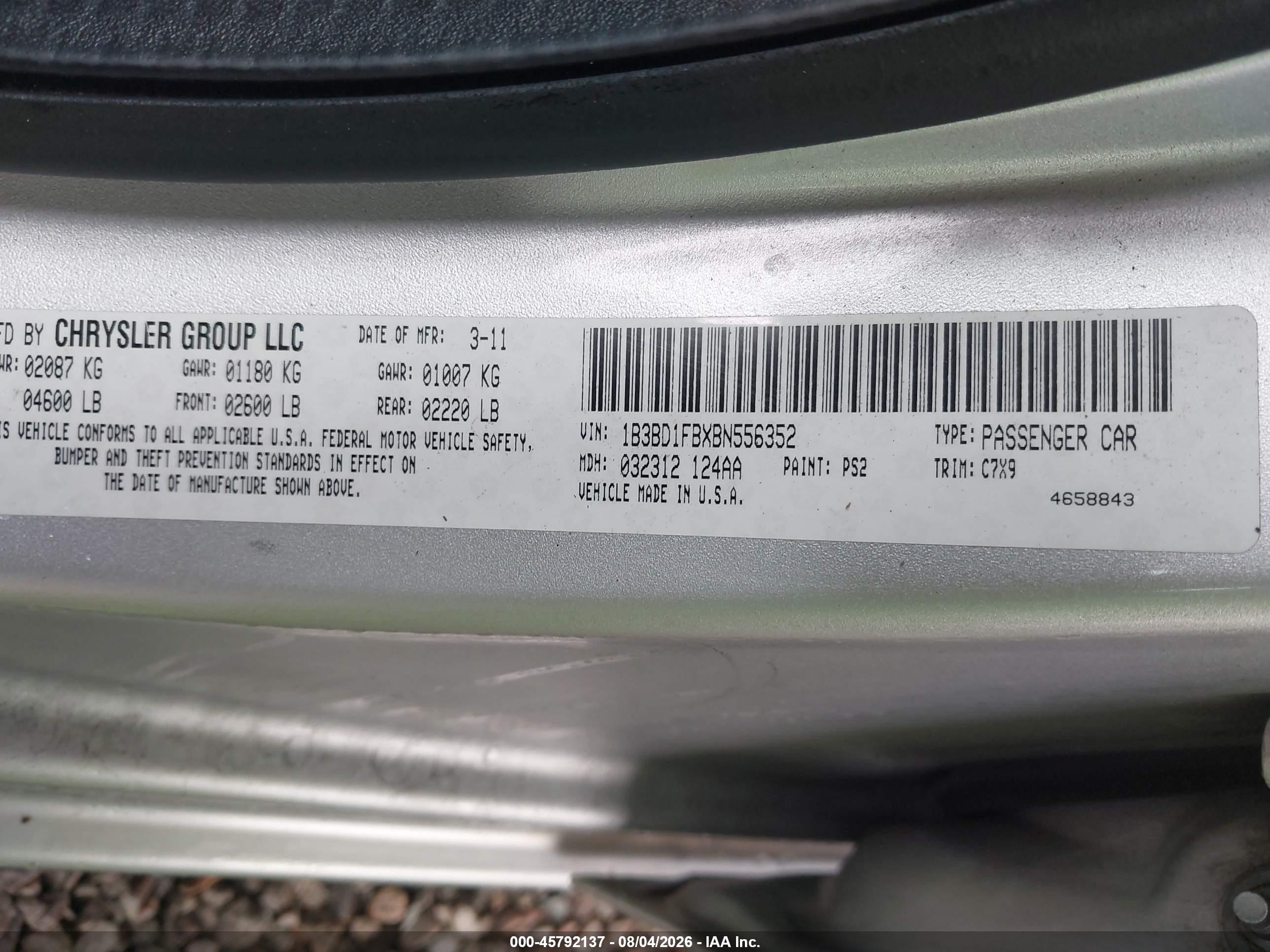 2011 Dodge Avenger Mainstreet Gray vin: 1B3BD1FBXBN556352