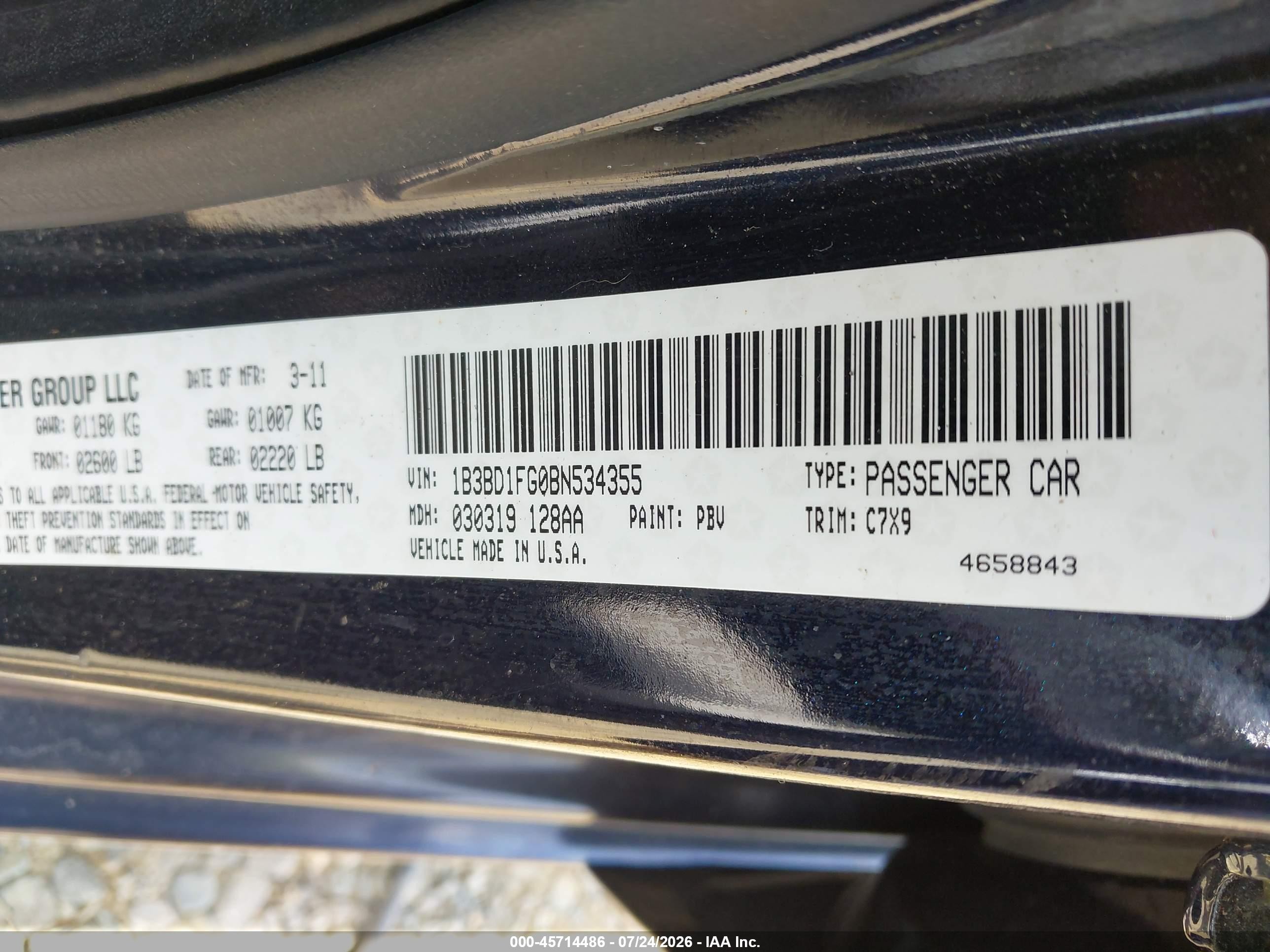 2011 Dodge Avenger Mainstreet Dark Blue vin: 1B3BD1FG0BN534355