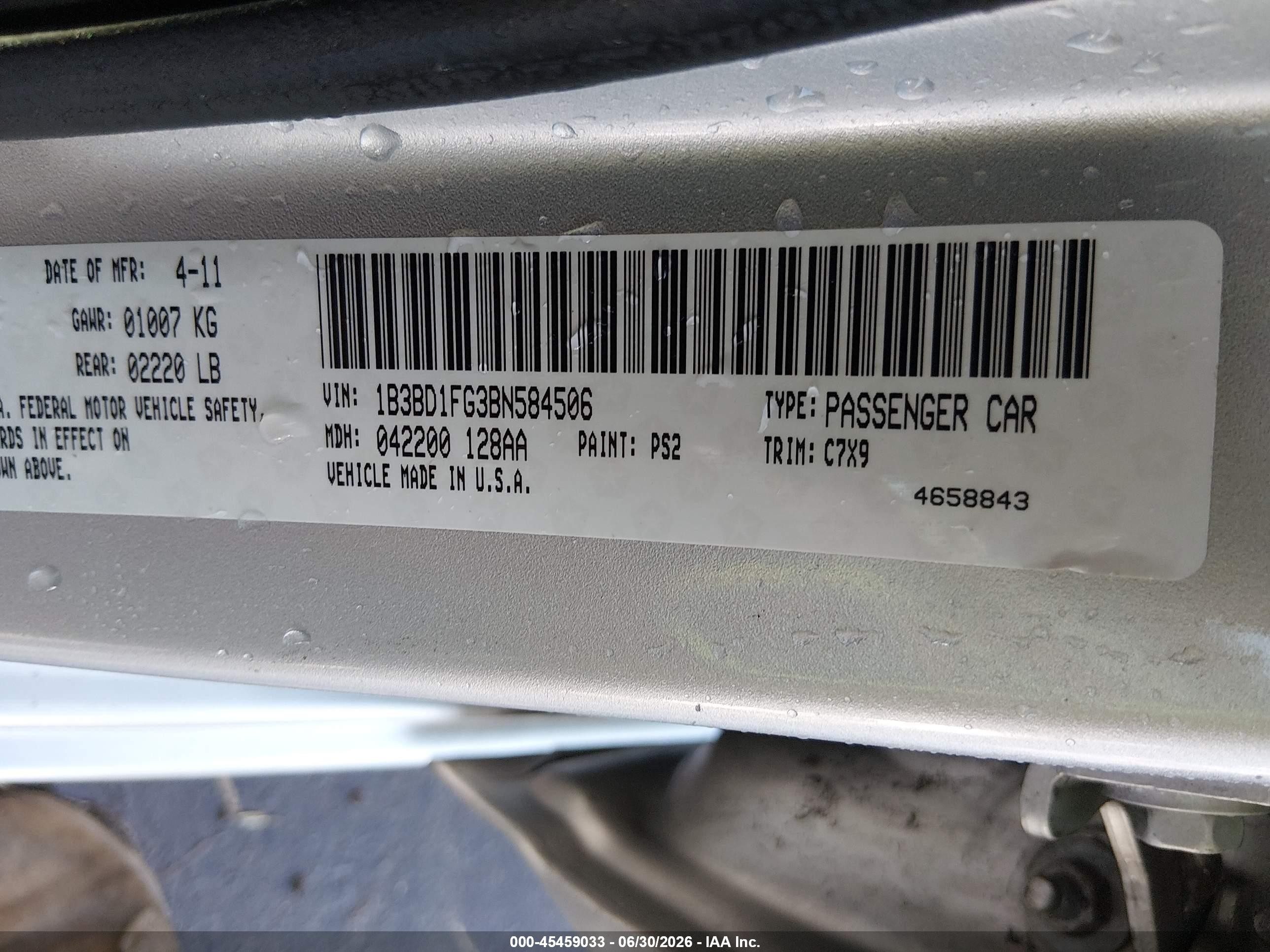 2011 Dodge Avenger Mainstreet Silver vin: 1B3BD1FG3BN584506