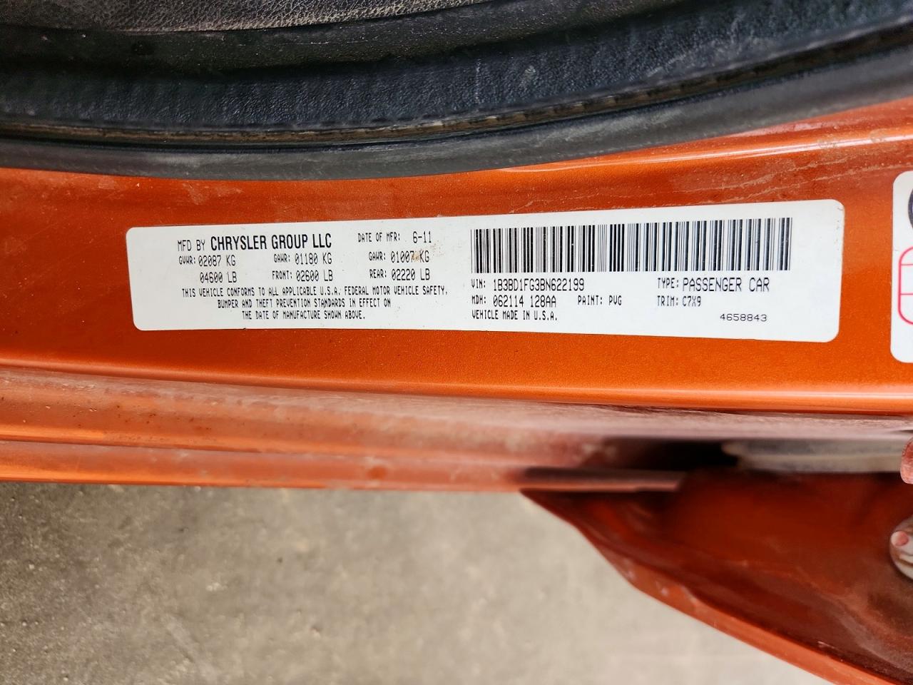 2011 Dodge Avenger Mainstreet Orange vin: 1B3BD1FG3BN622199