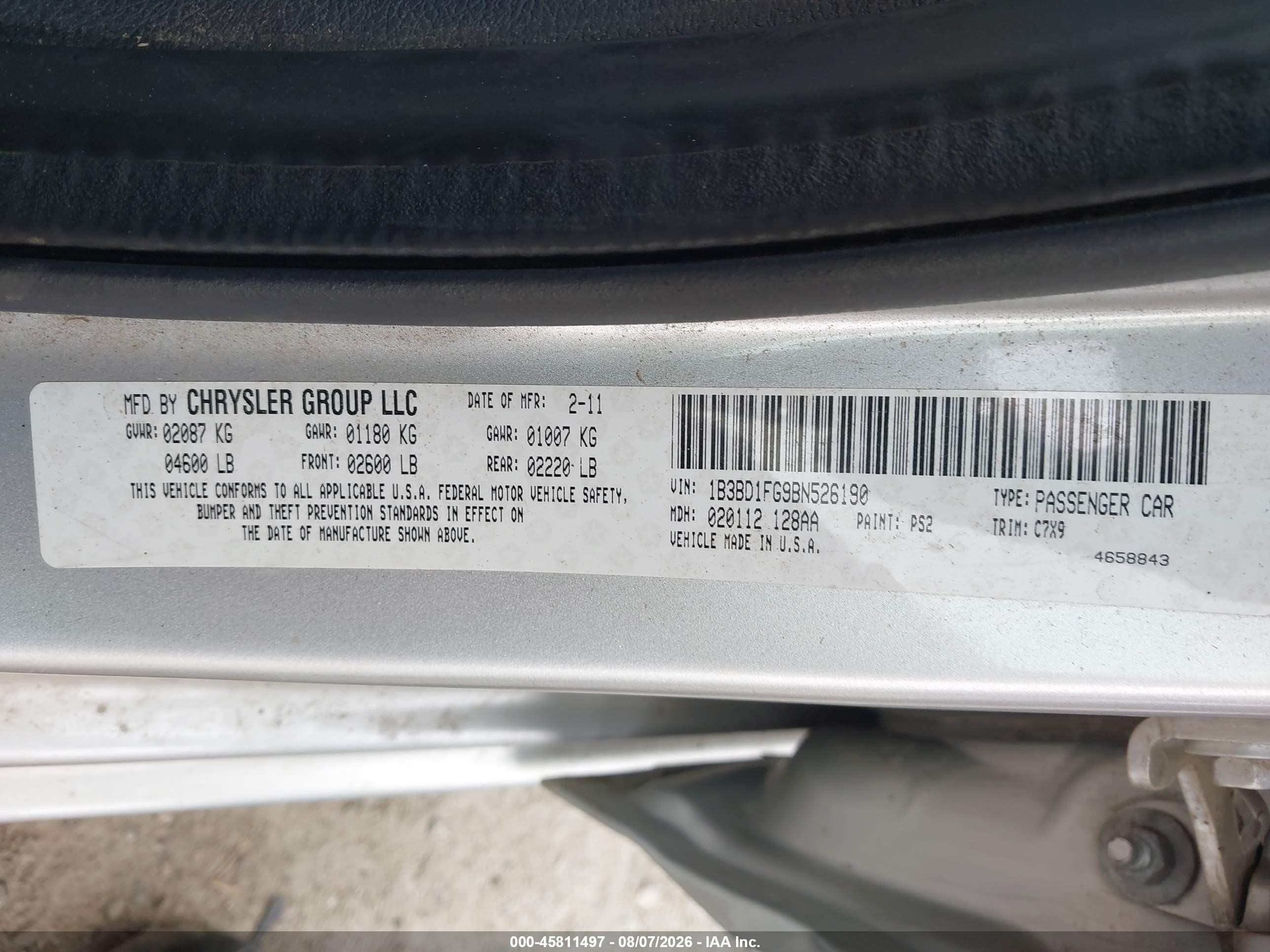 2011 Dodge Avenger Mainstreet Silver vin: 1B3BD1FG9BN526190