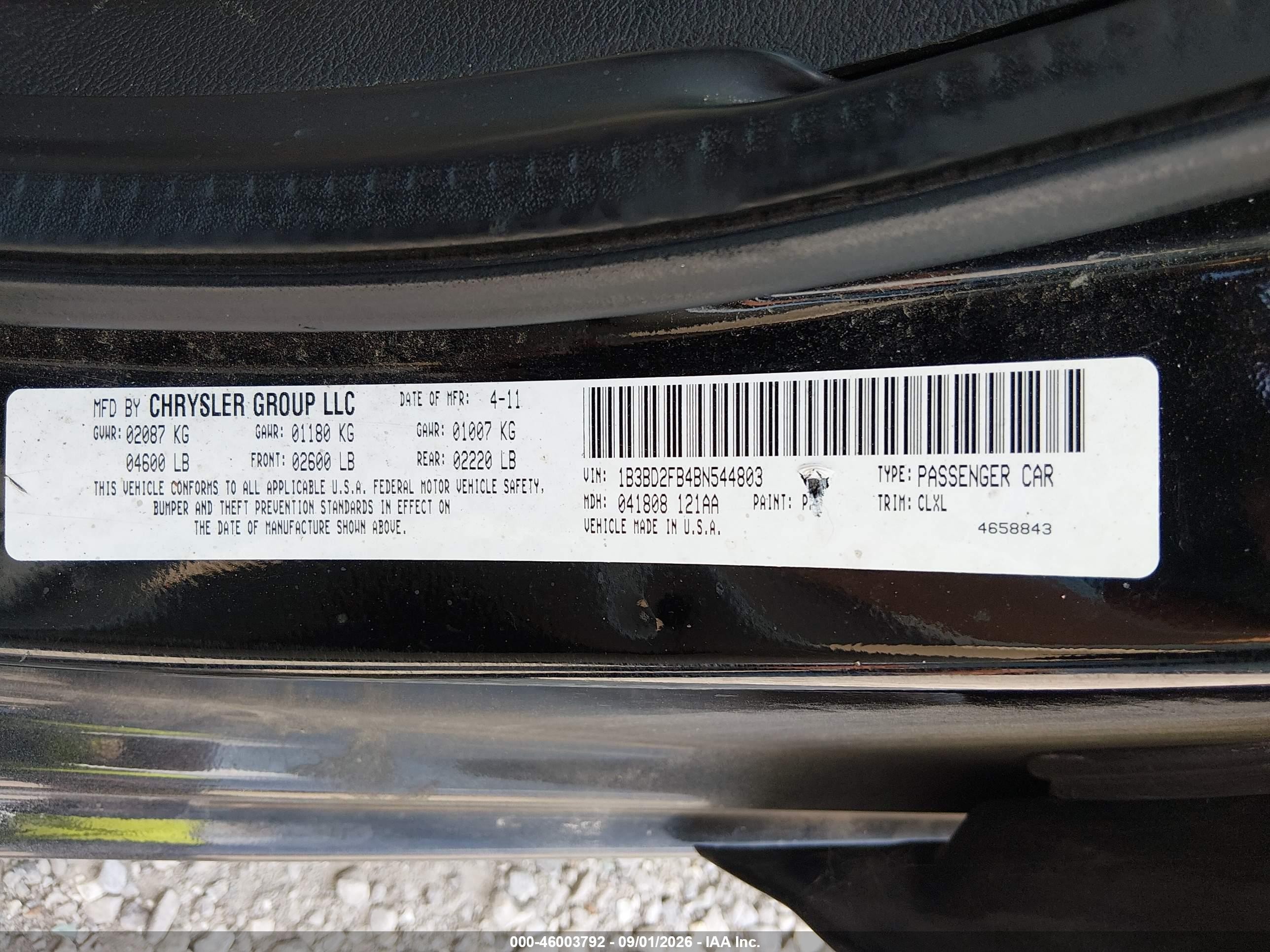 2011 Dodge Avenger Lux Black vin: 1B3BD2FB4BN544803