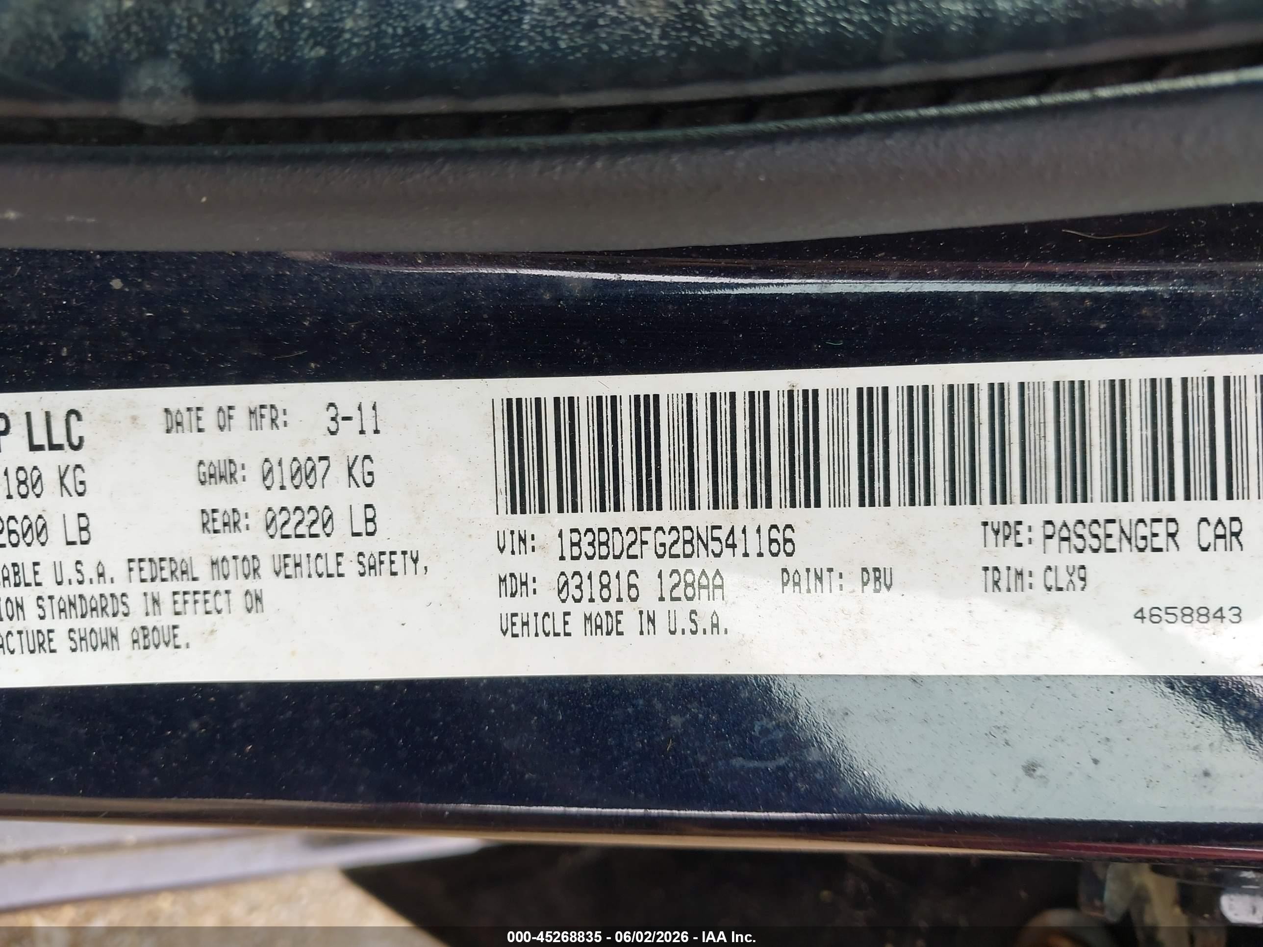 2011 Dodge Avenger Lux Blue vin: 1B3BD2FG2BN541166