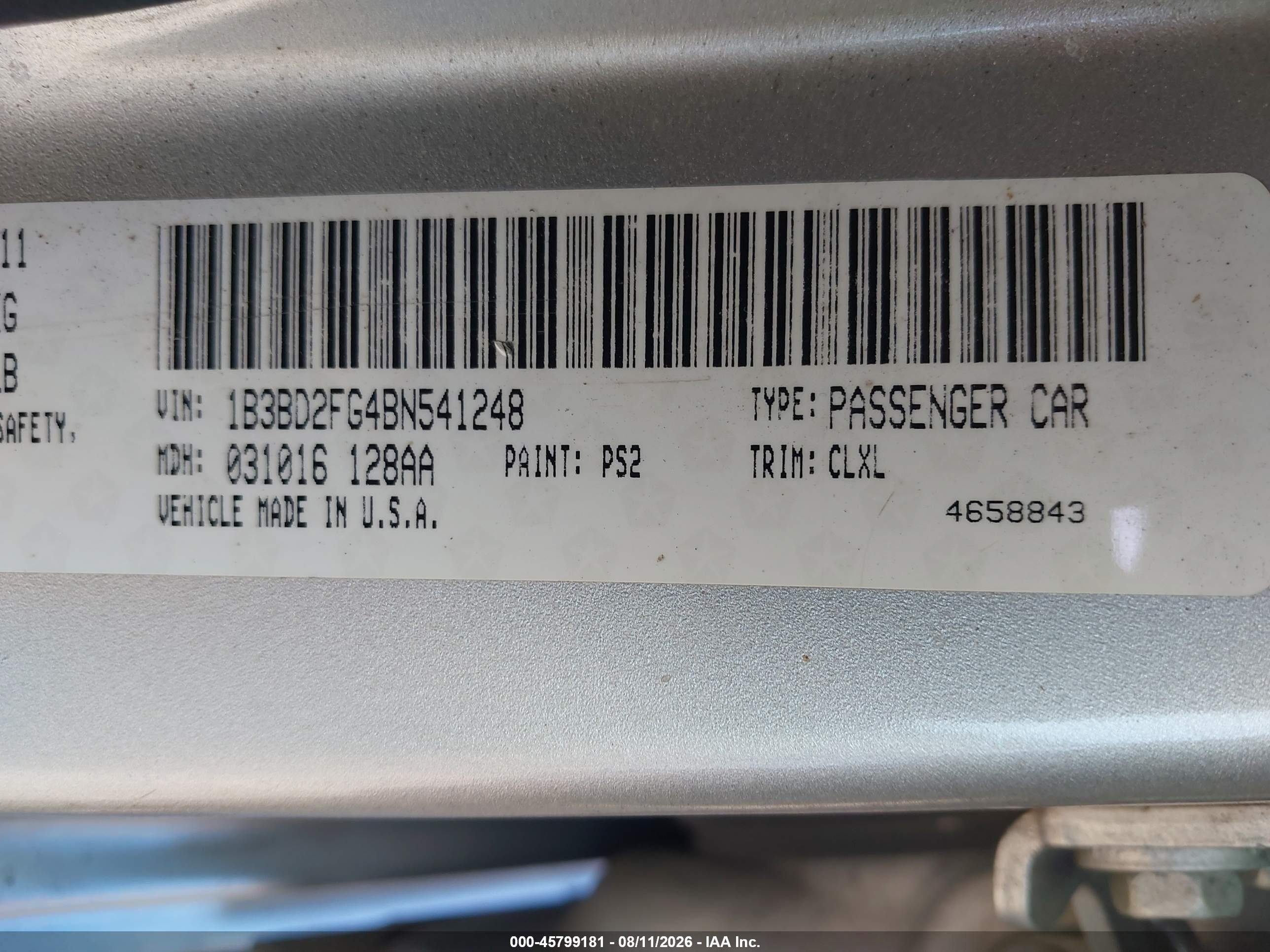 2011 Dodge Avenger Lux Silver vin: 1B3BD2FG4BN541248