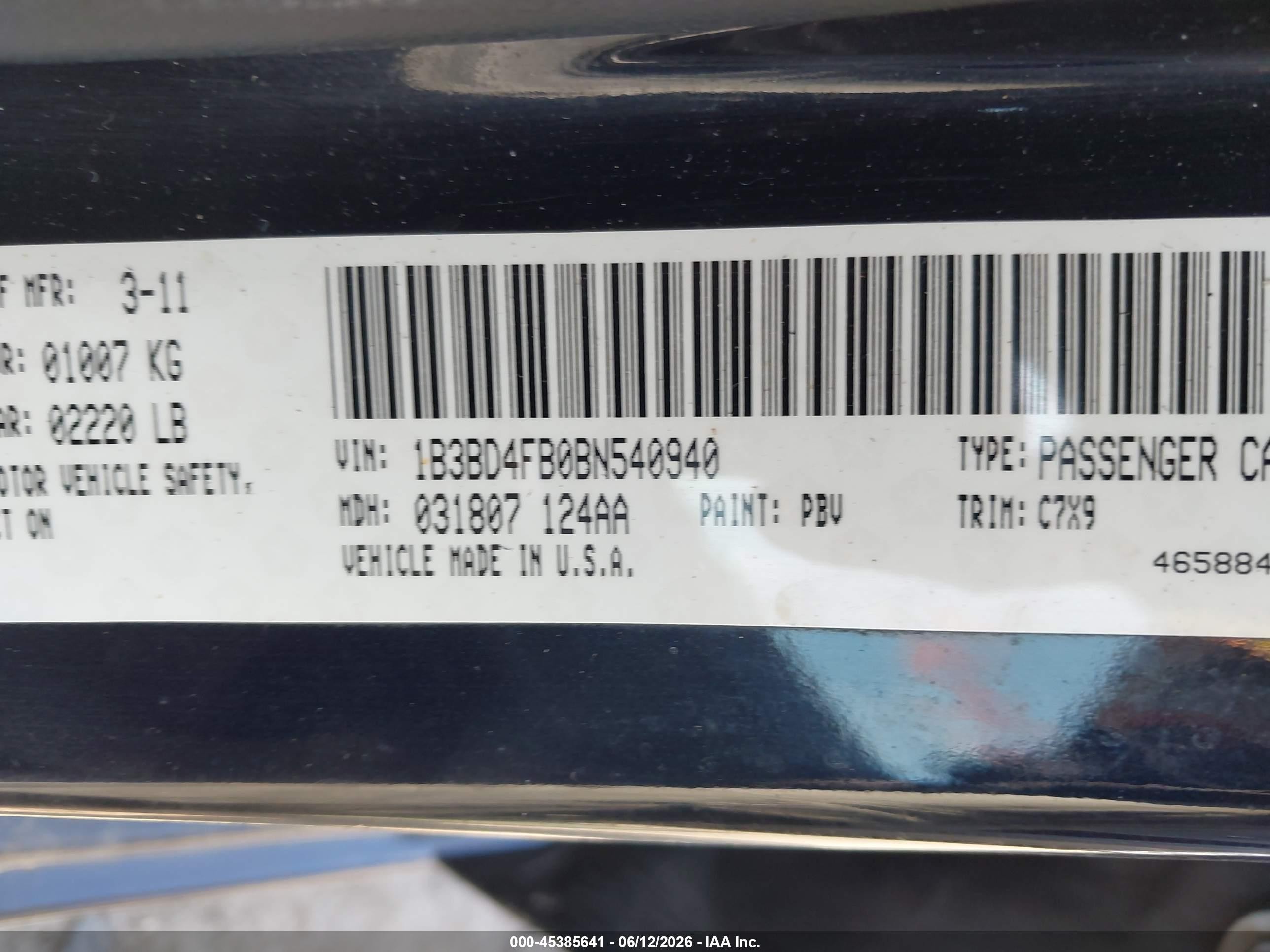 2011 Dodge Avenger Express Dark Blue vin: 1B3BD4FB0BN540940