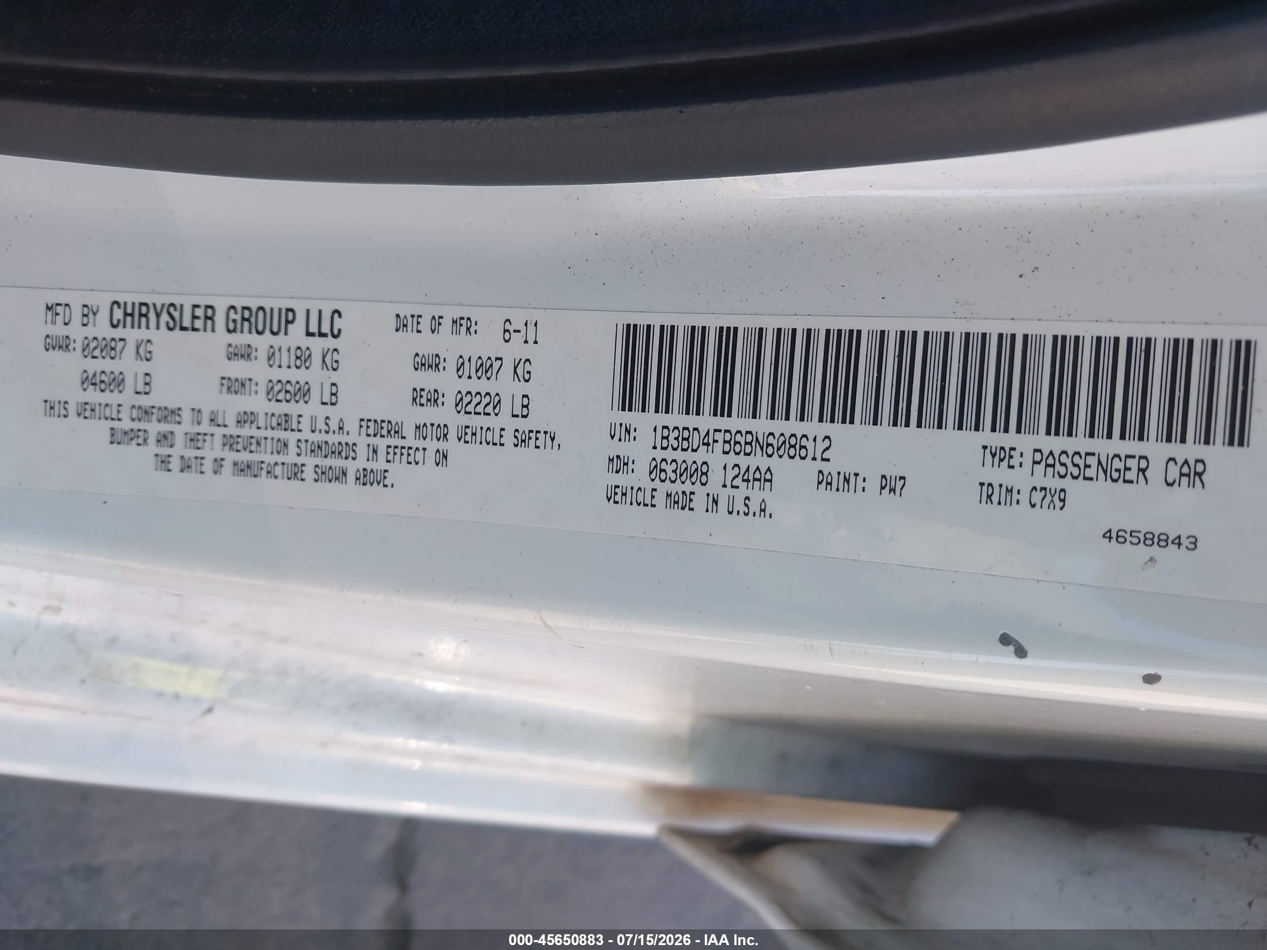 2011 Dodge Avenger Express White vin: 1B3BD4FB6BN608612