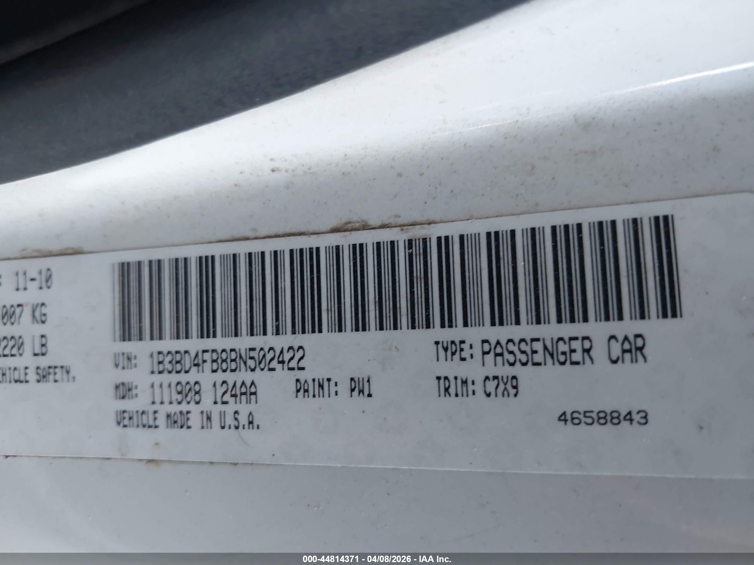 2011 Dodge Avenger Express White vin: 1B3BD4FB8BN502422