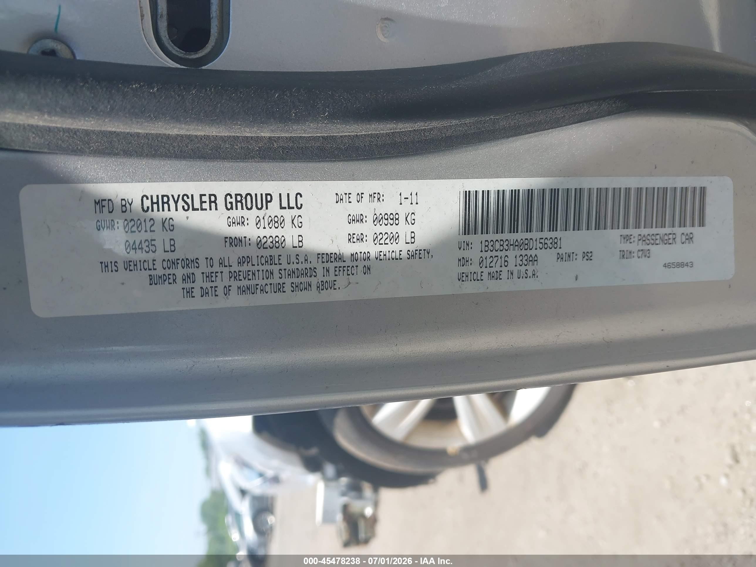 2011 Dodge Caliber Mainstreet Серебряный vin: 1B3CB3HA0BD156381