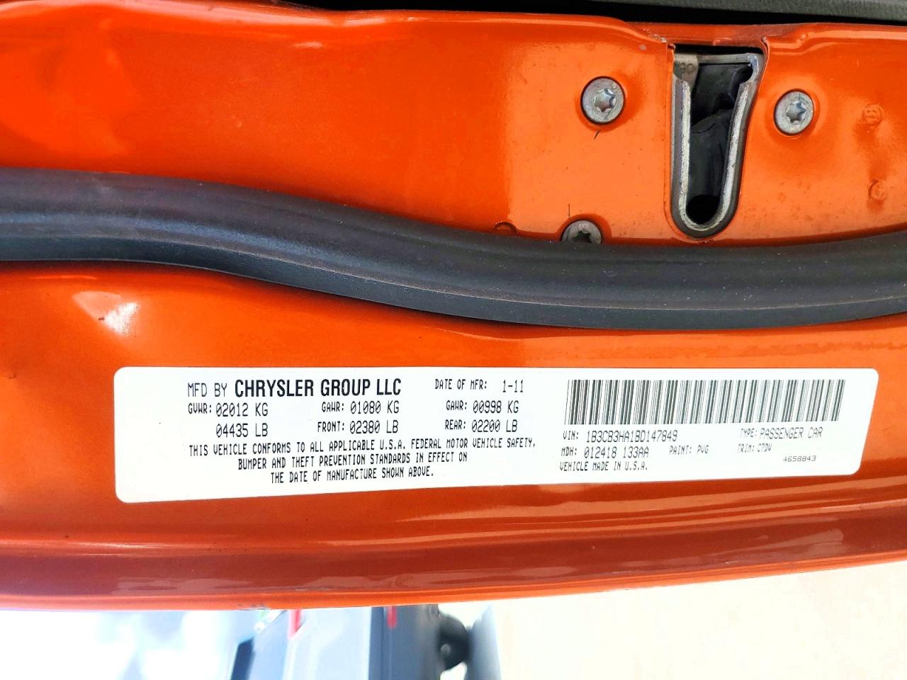 2011 Dodge Caliber Mainstreet Orange vin: 1B3CB3HA1BD147849