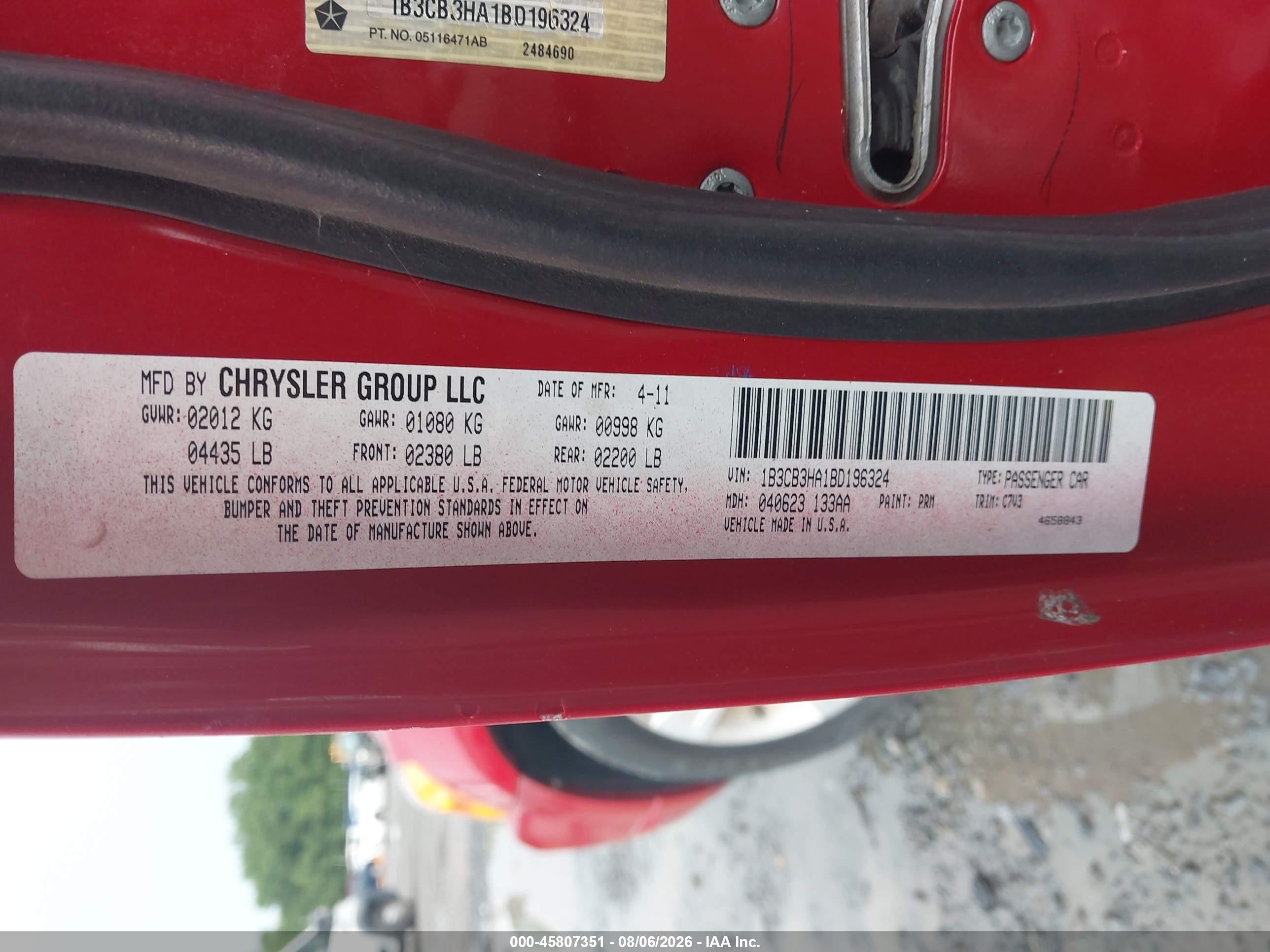 2011 Dodge Caliber Mainstreet Red vin: 1B3CB3HA1BD196324