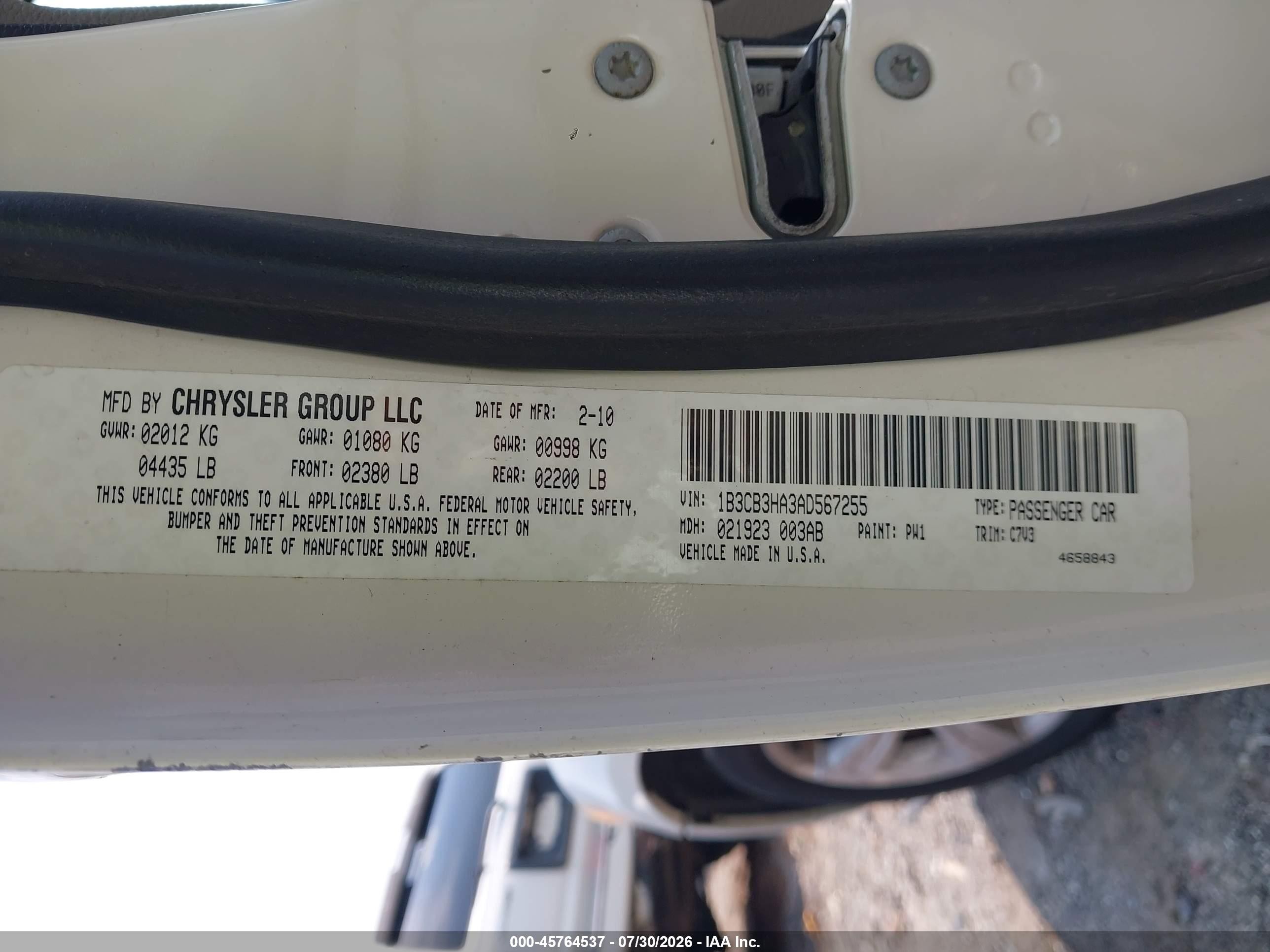 2010 Dodge Caliber Mainstreet White vin: 1B3CB3HA3AD567255