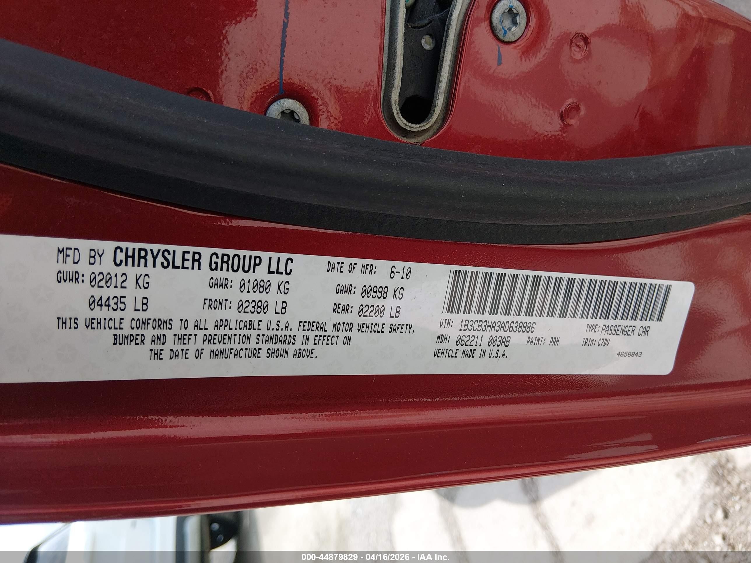 2010 Dodge Caliber Mainstreet Красный vin: 1B3CB3HA3AD638986