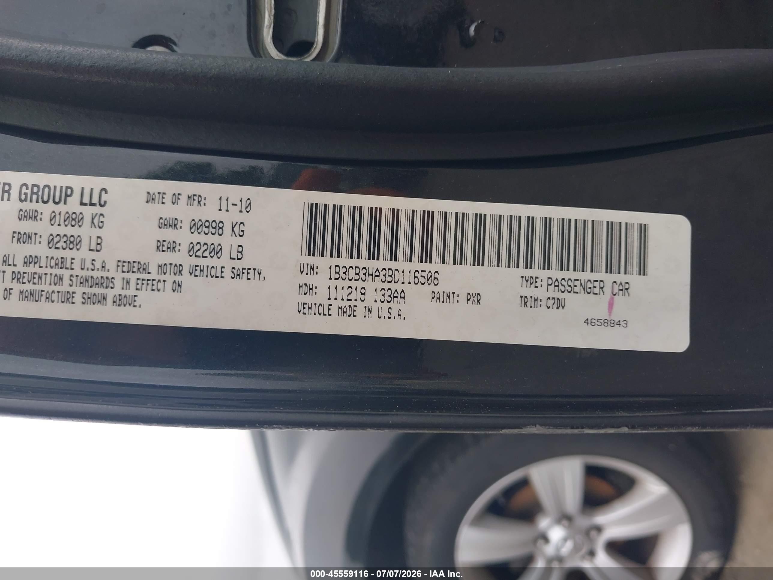 2011 Dodge Caliber Mainstreet Black vin: 1B3CB3HA3BD116506