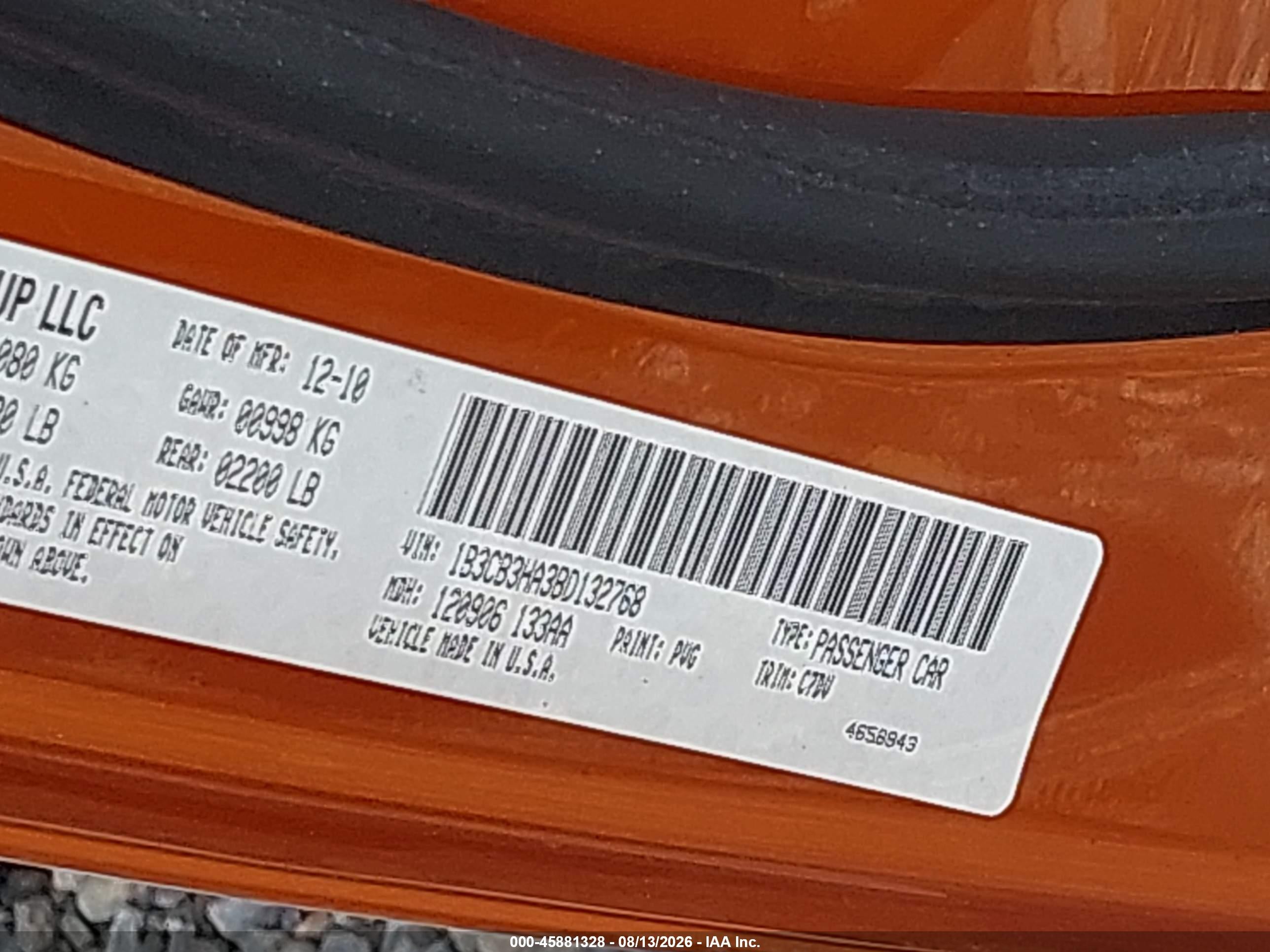 2011 Dodge Caliber Mainstreet Orange vin: 1B3CB3HA3BD132768