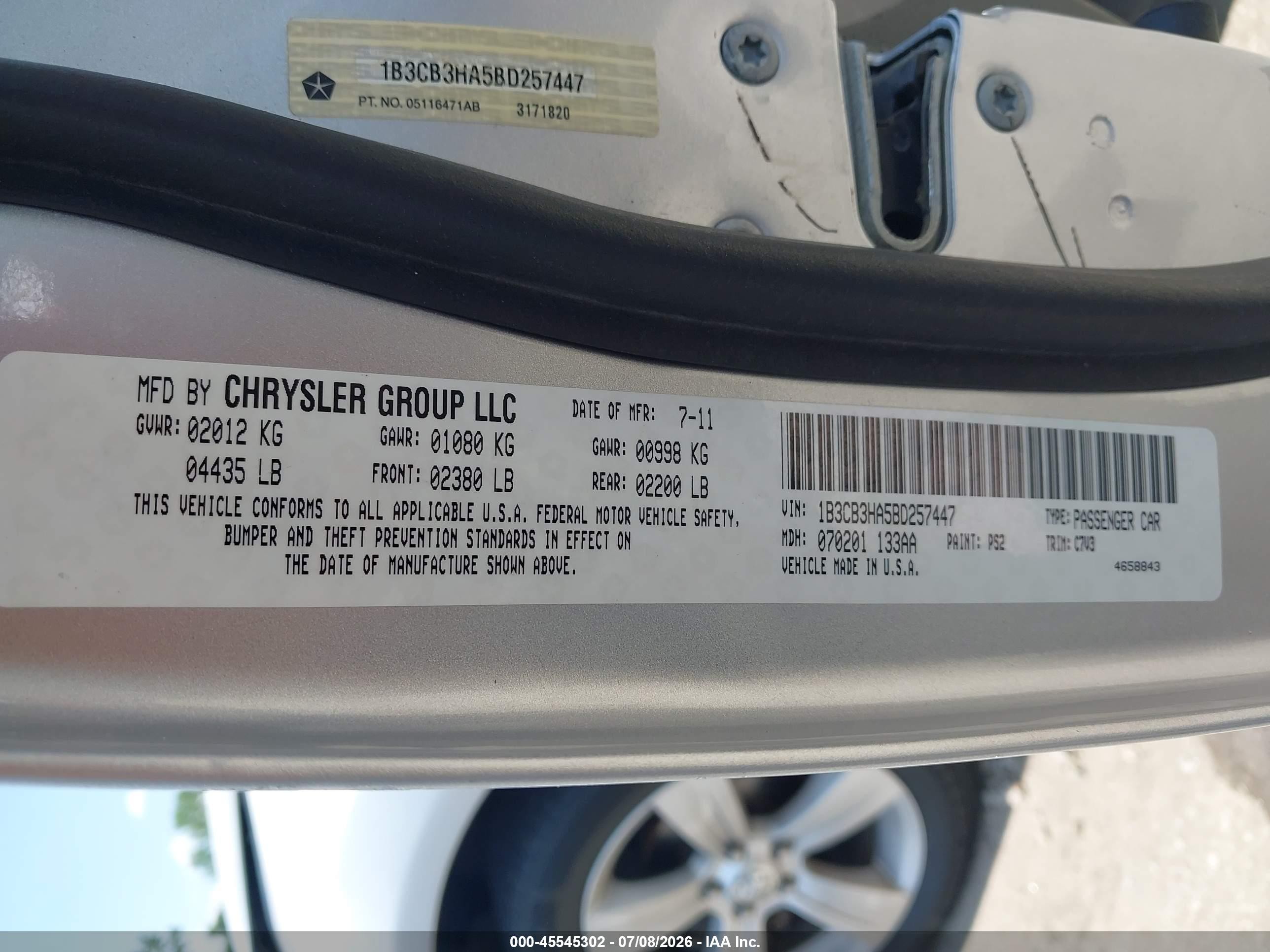 2011 Dodge Caliber Mainstreet Silver vin: 1B3CB3HA5BD257447