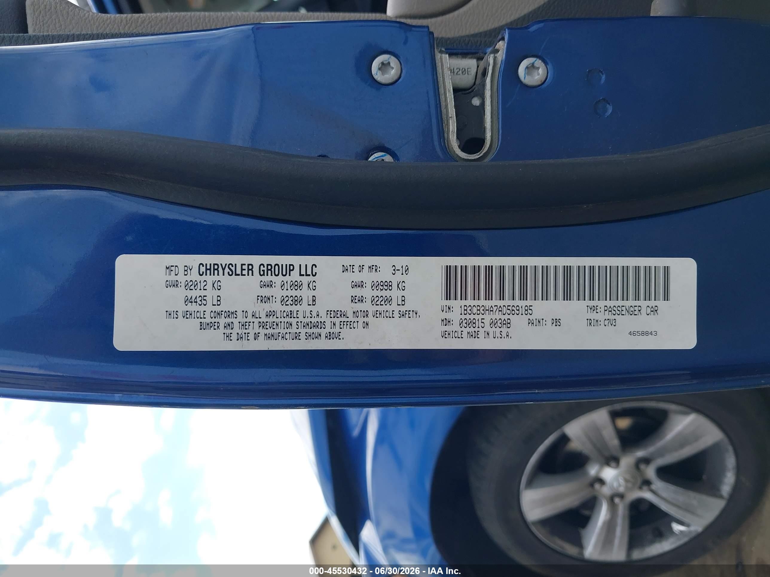 2010 Dodge Caliber Mainstreet Blue vin: 1B3CB3HA7AD569185