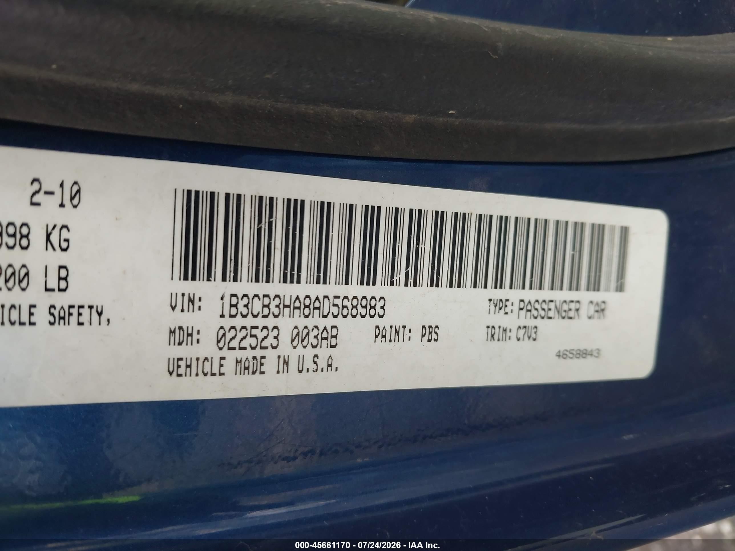 2010 Dodge Caliber Mainstreet Blue vin: 1B3CB3HA8AD568983