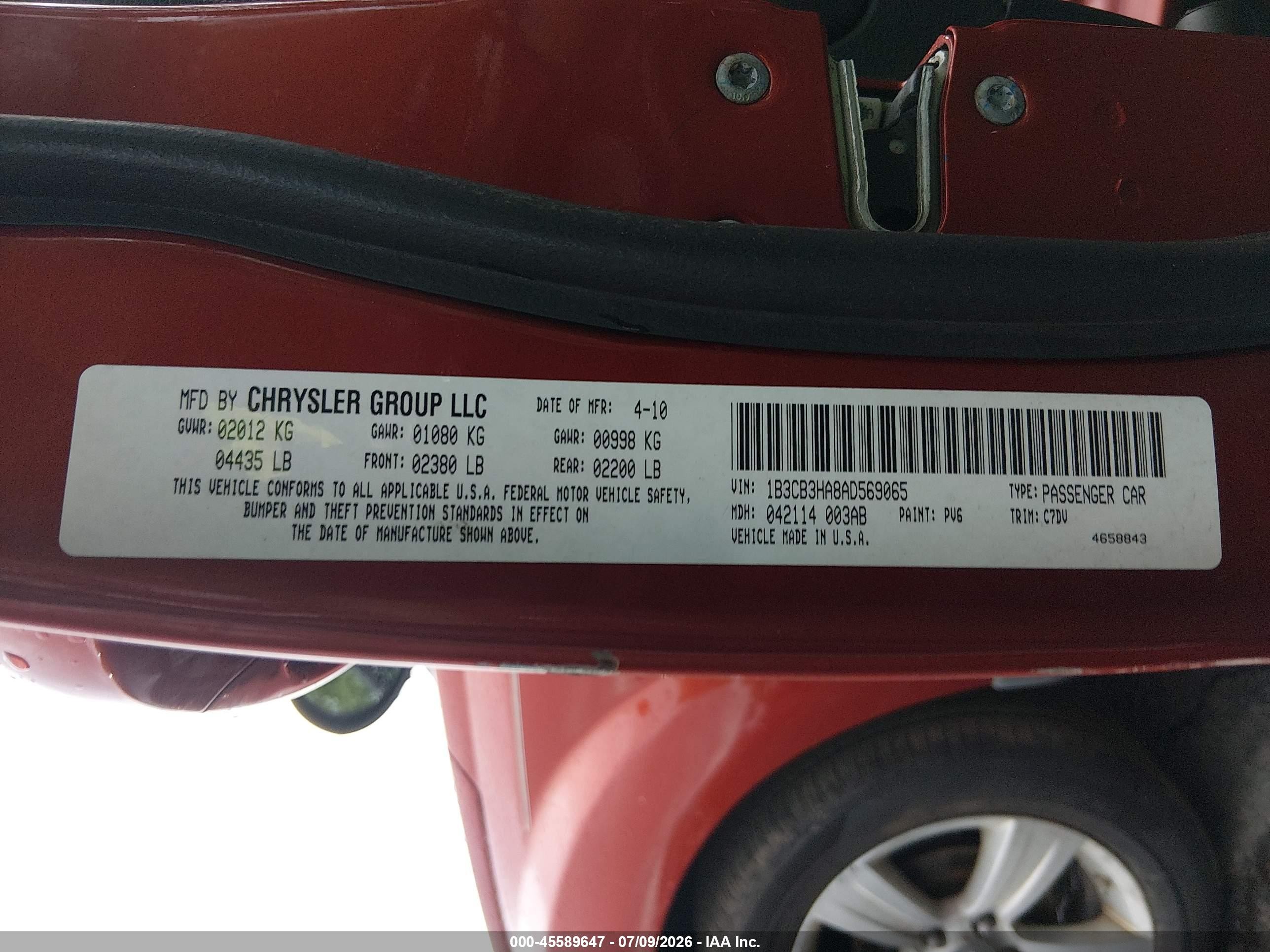 2010 Dodge Caliber Mainstreet Orange vin: 1B3CB3HA8AD569065