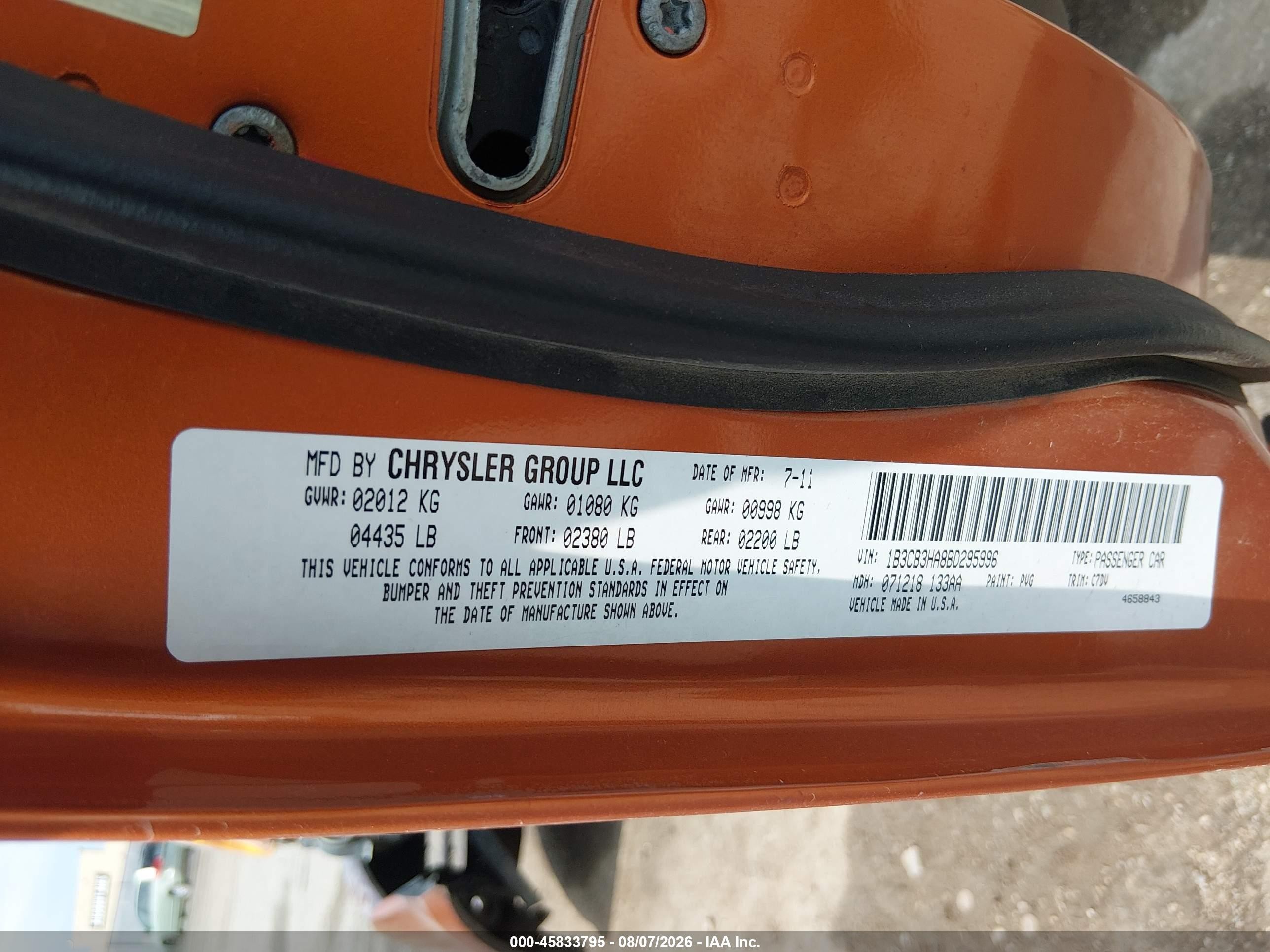 2011 Dodge Caliber Mainstreet Orange vin: 1B3CB3HA8BD295996