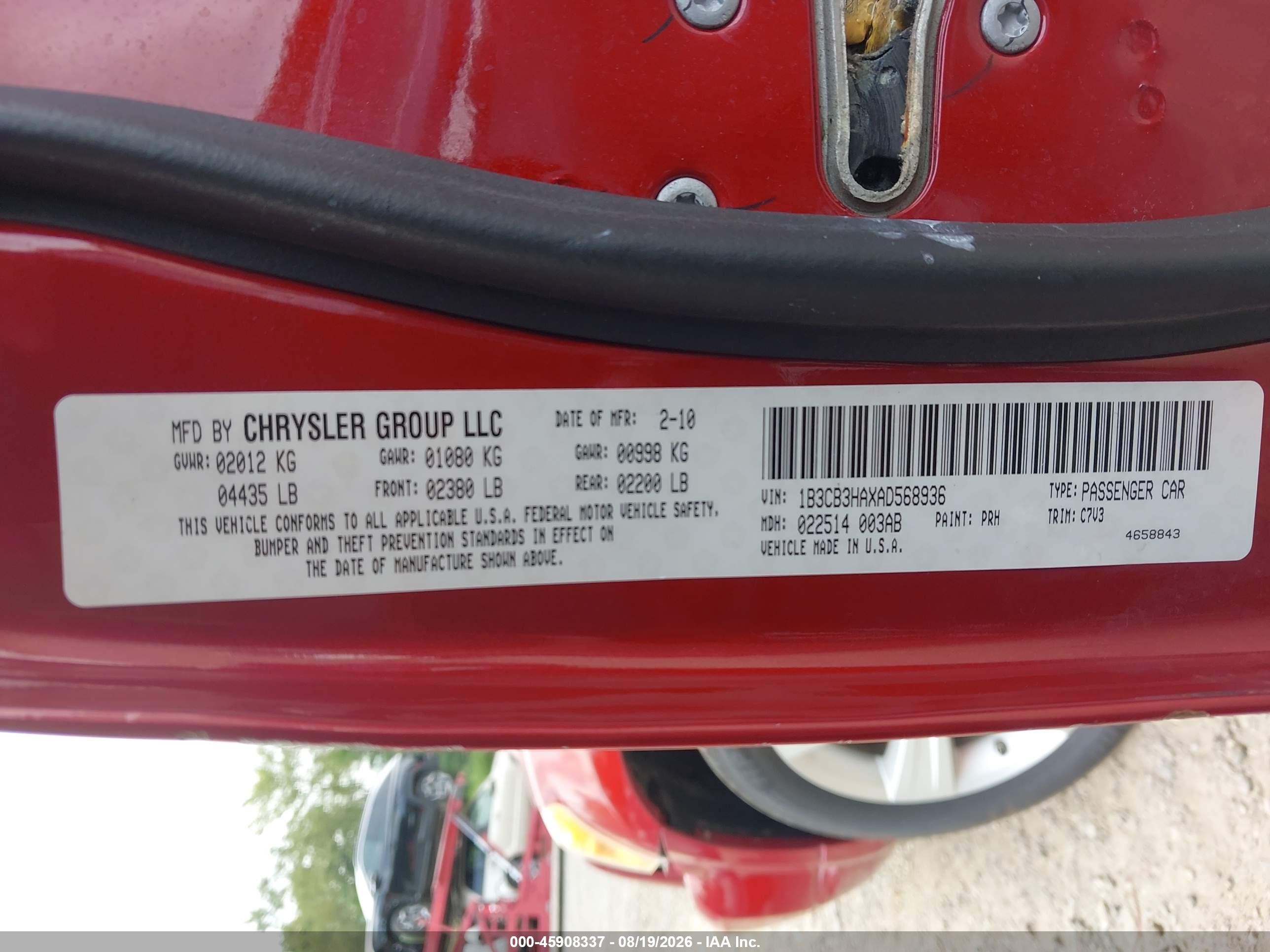 2010 Dodge Caliber Mainstreet Красный vin: 1B3CB3HAXAD568936