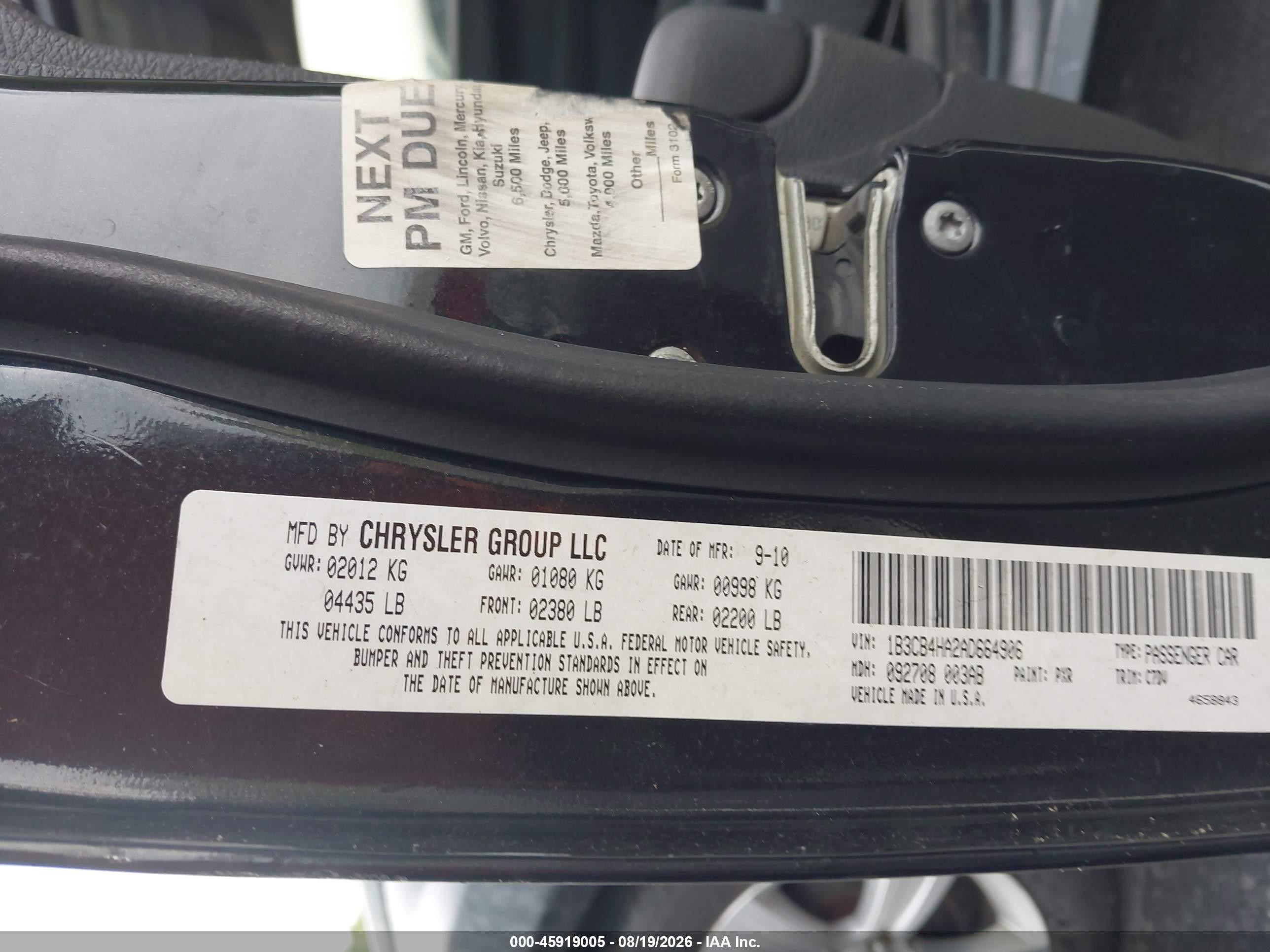 2010 Dodge Caliber Sxt Black vin: 1B3CB4HA2AD664906