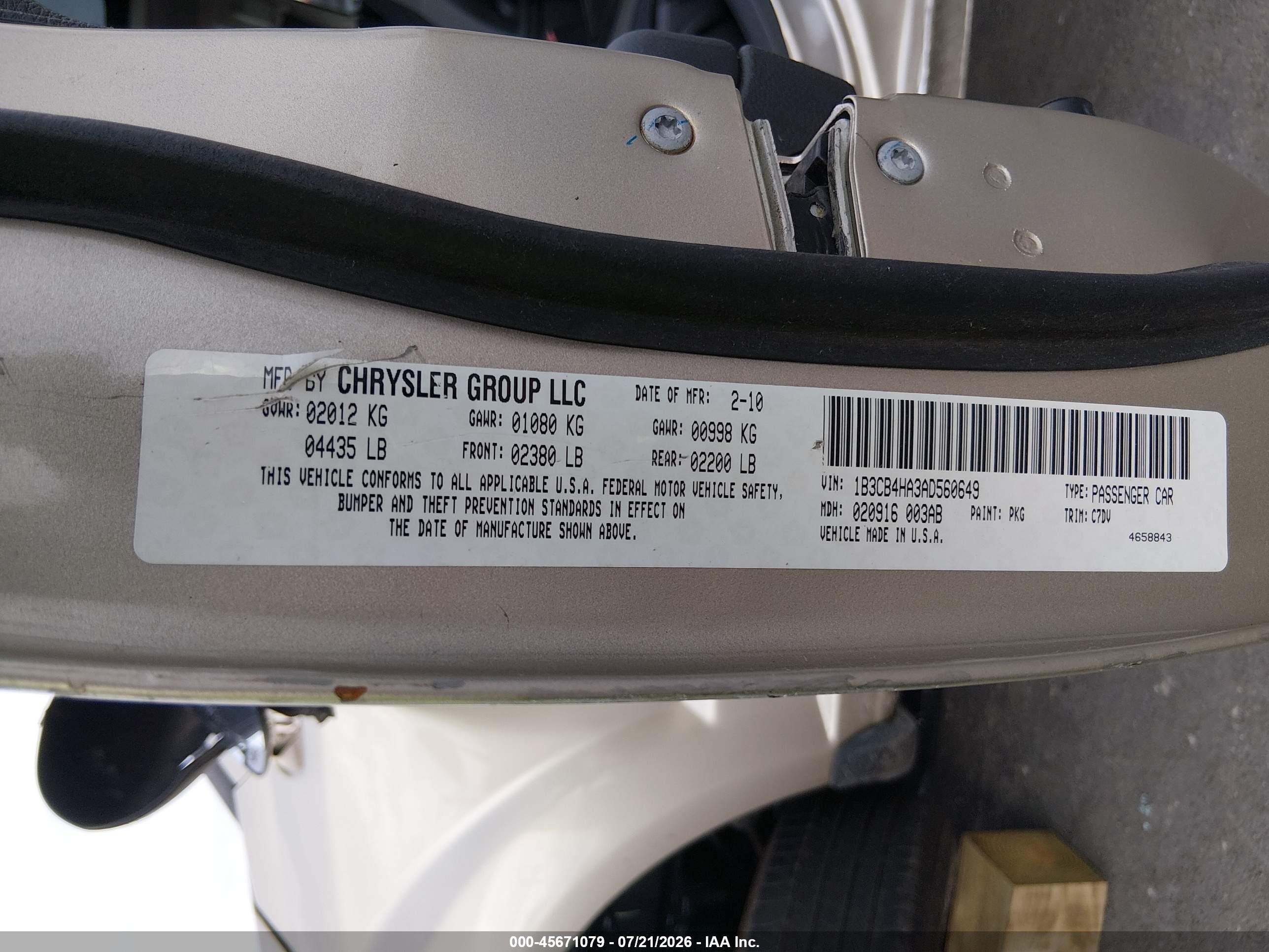 2010 Dodge Caliber Sxt Gold vin: 1B3CB4HA3AD560649