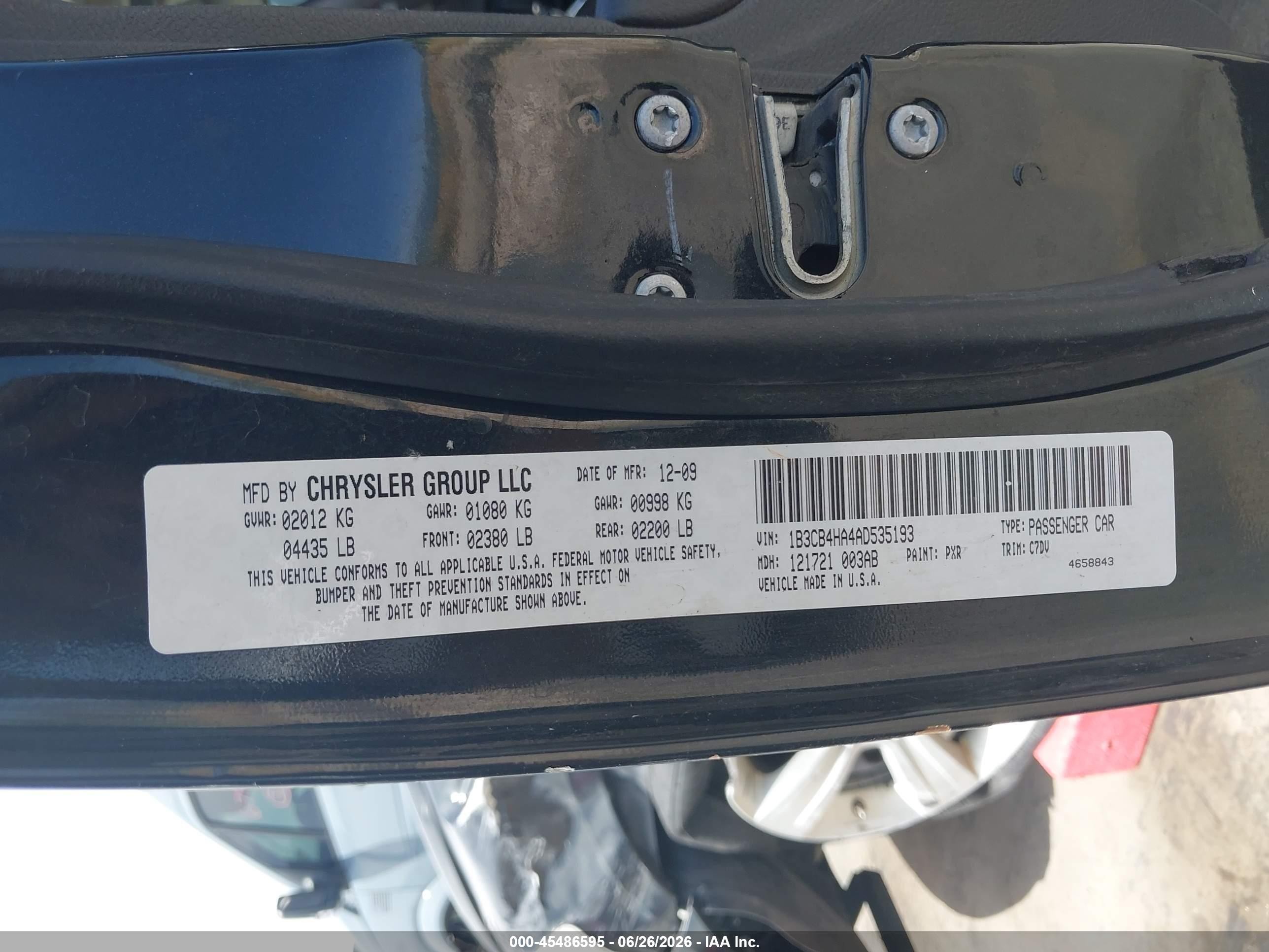 2010 Dodge Caliber Sxt Black vin: 1B3CB4HA4AD535193