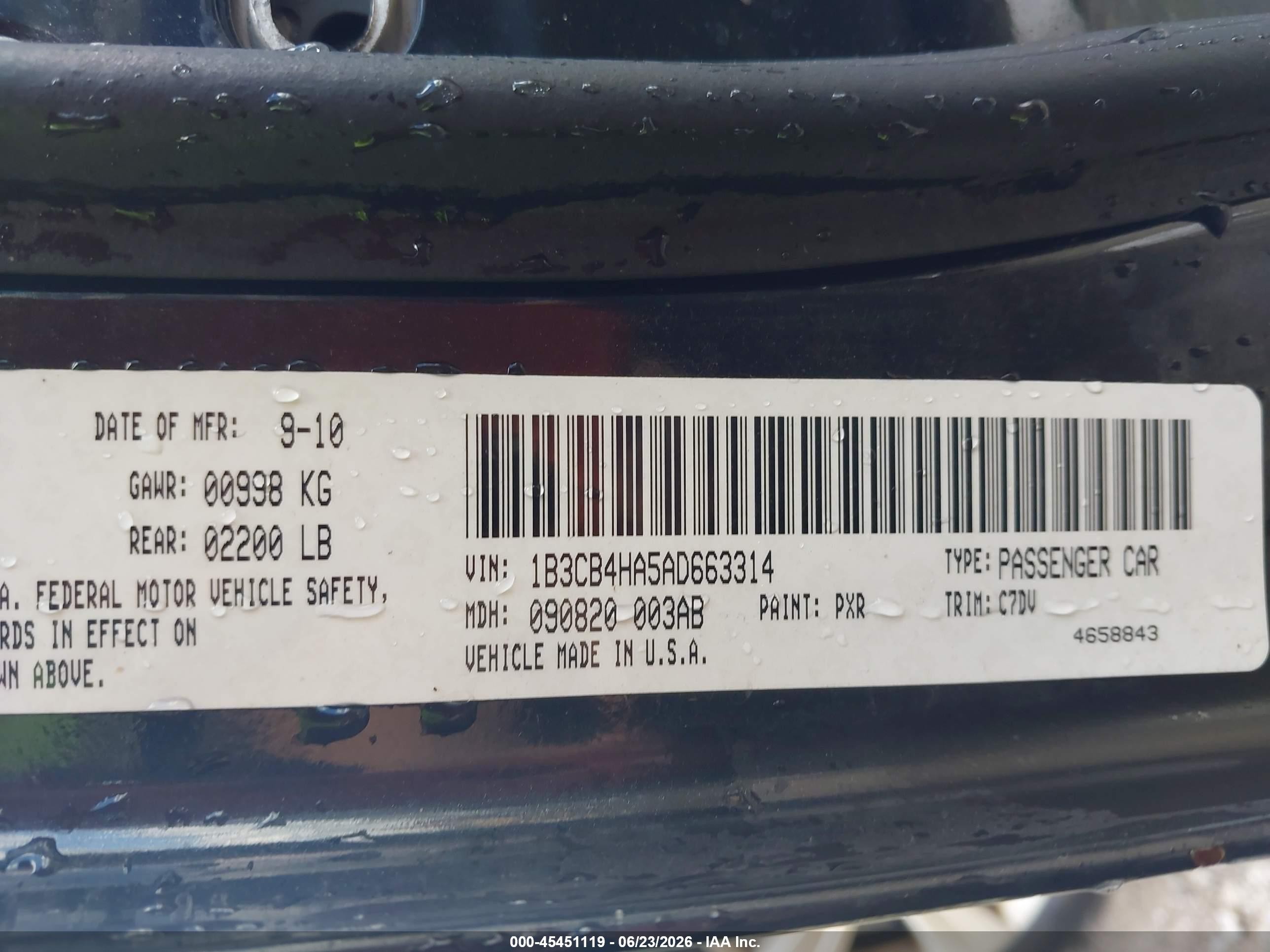 2010 Dodge Caliber Sxt Черный vin: 1B3CB4HA5AD663314
