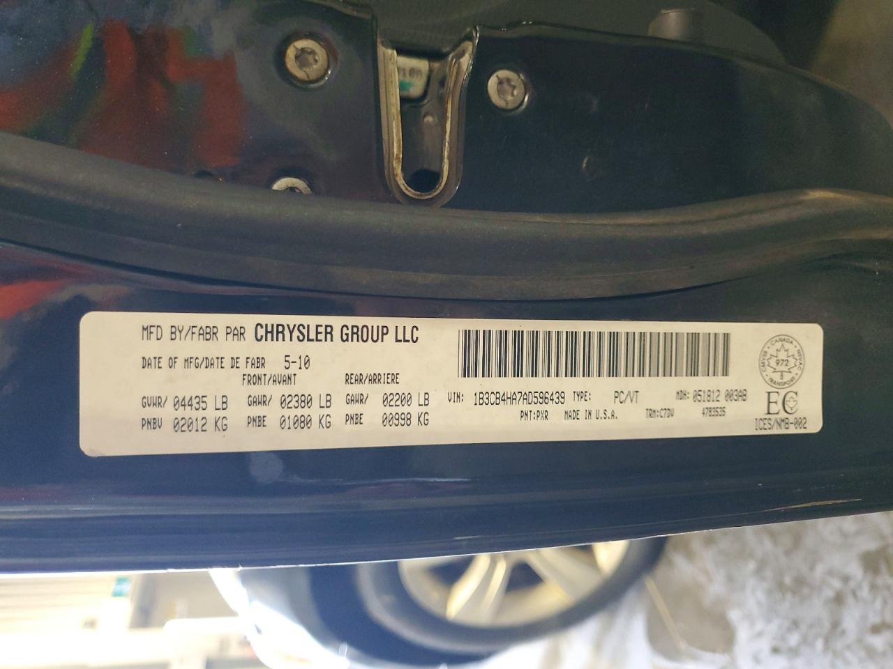 2010 Dodge Caliber Sxt Black vin: 1B3CB4HA7AD596439