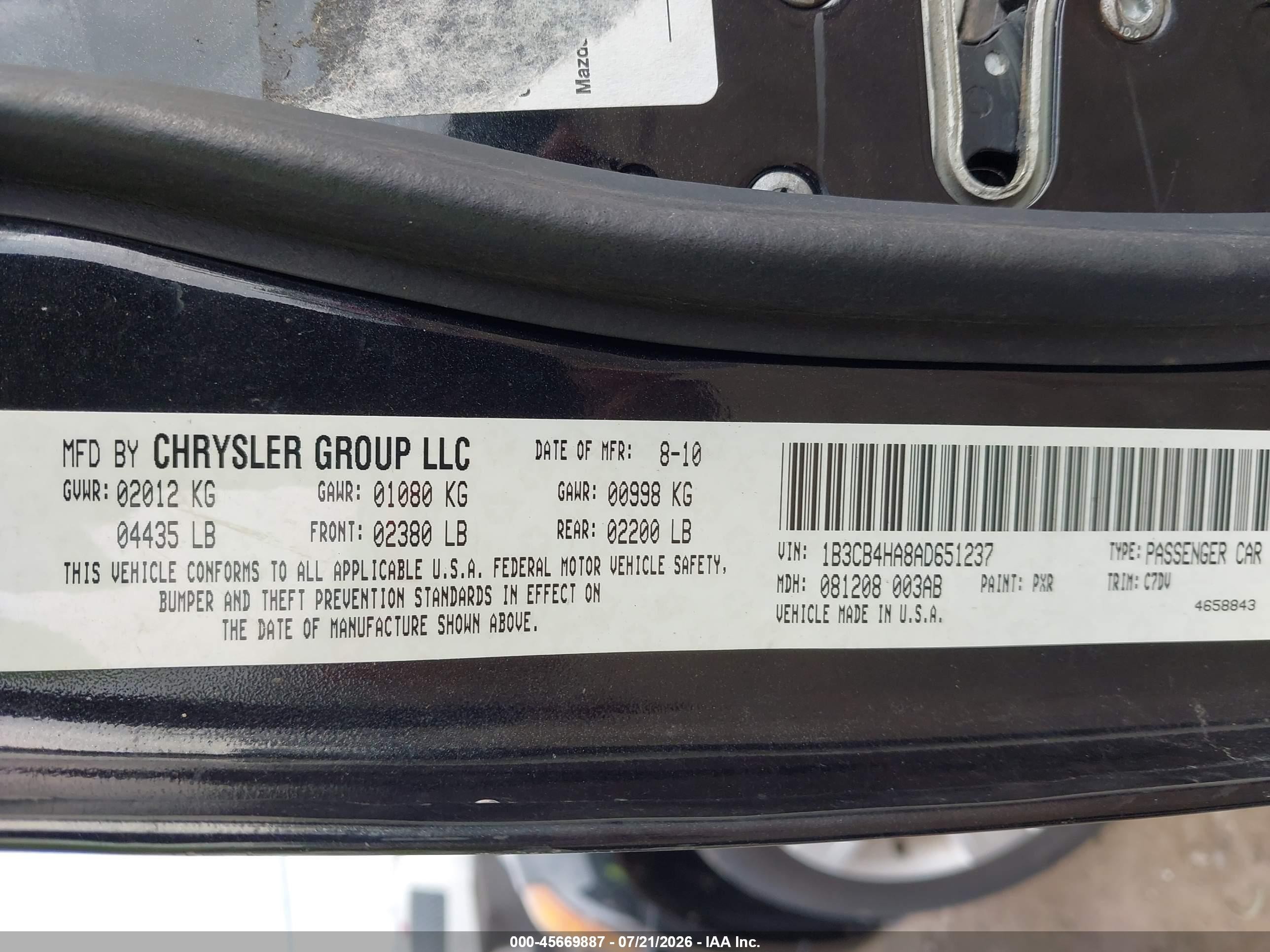 2010 Dodge Caliber Sxt Navy vin: 1B3CB4HA8AD651237