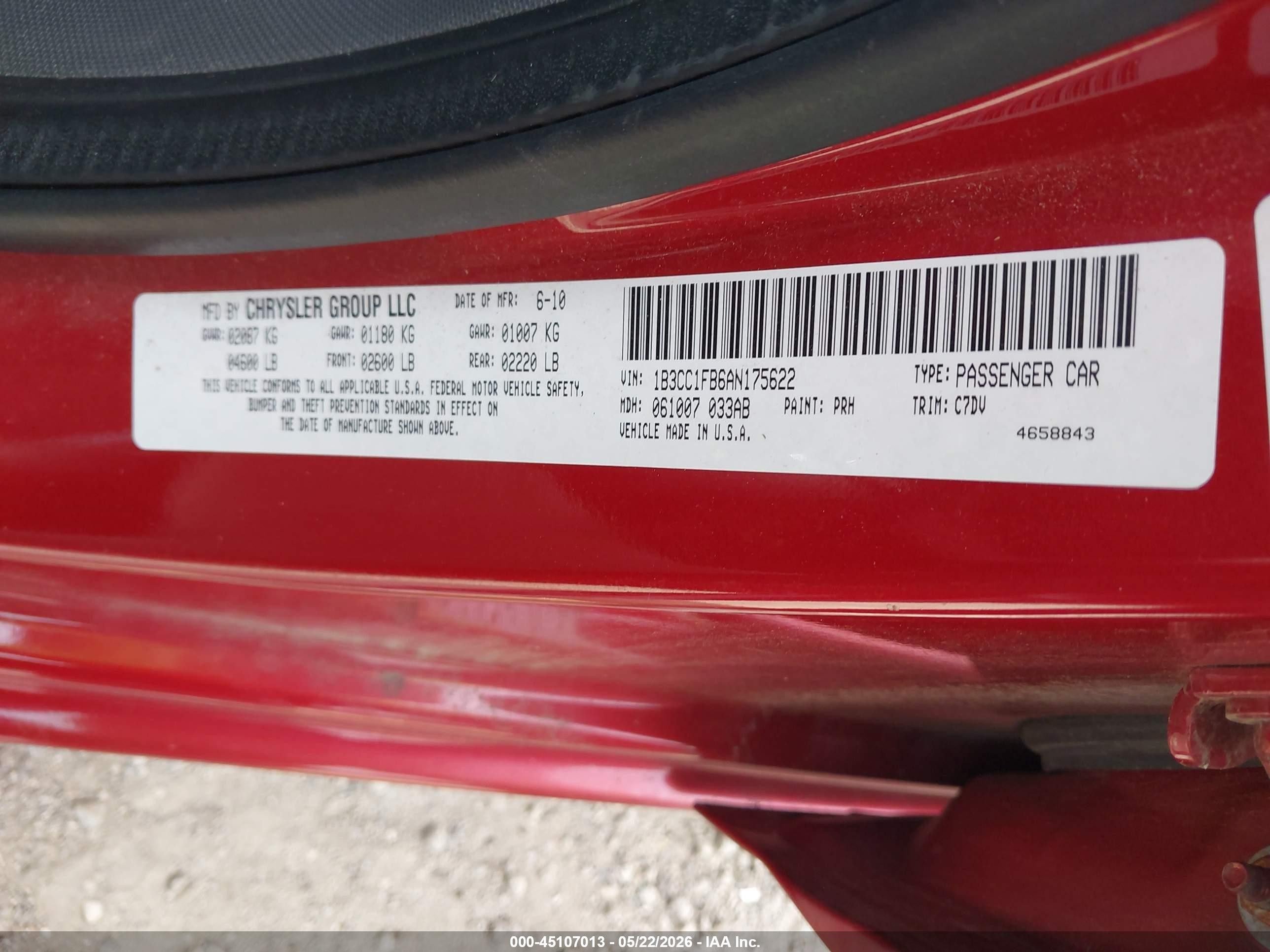 2010 Dodge Avenger Express Red vin: 1B3CC1FB6AN175622