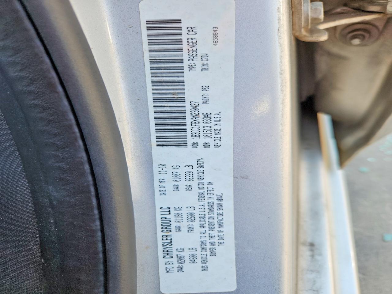 2010 Dodge Avenger Express Silver vin: 1B3CC1FBXAN230427