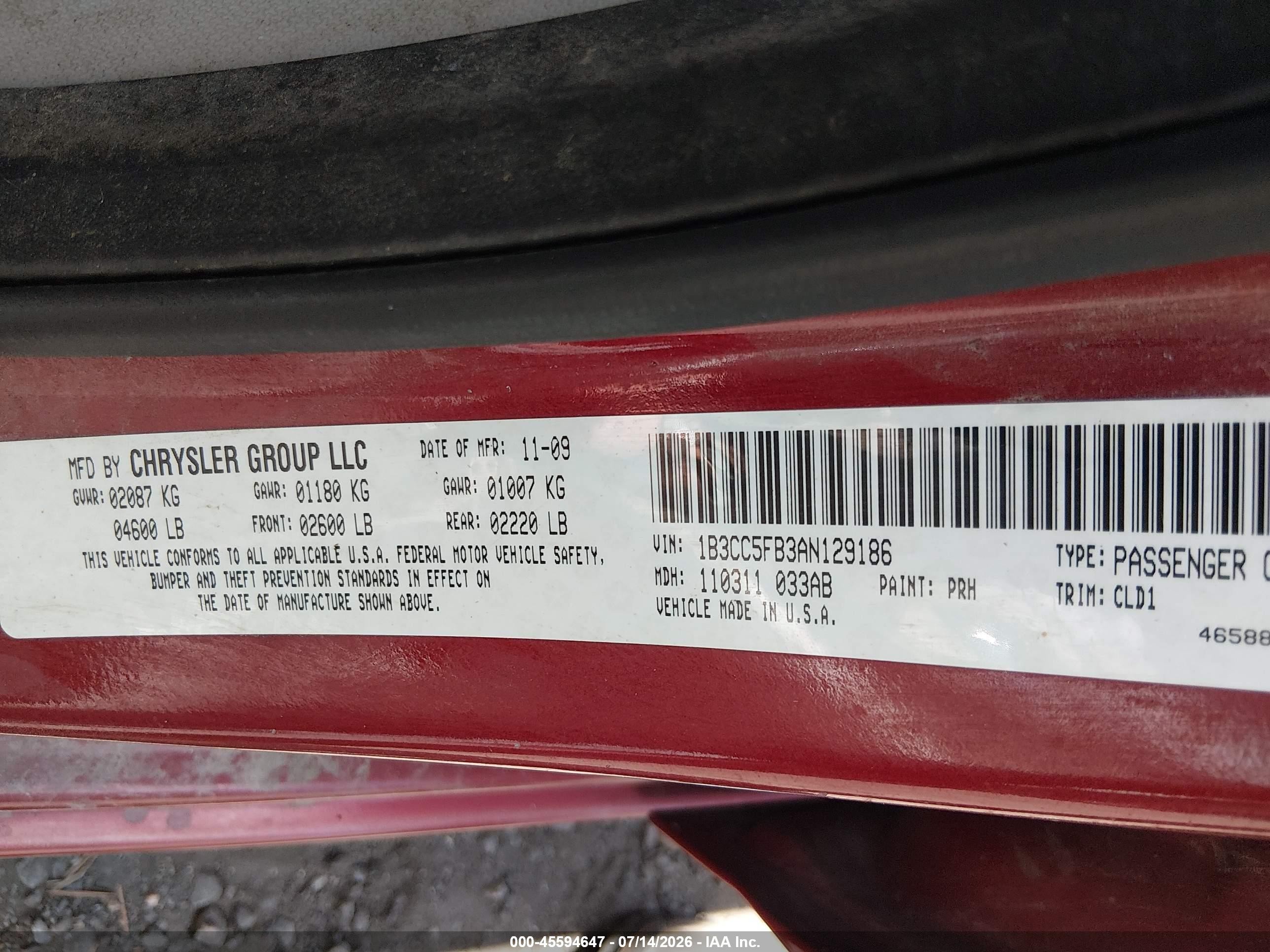 2010 Dodge Avenger R/t Red vin: 1B3CC5FB3AN129186
