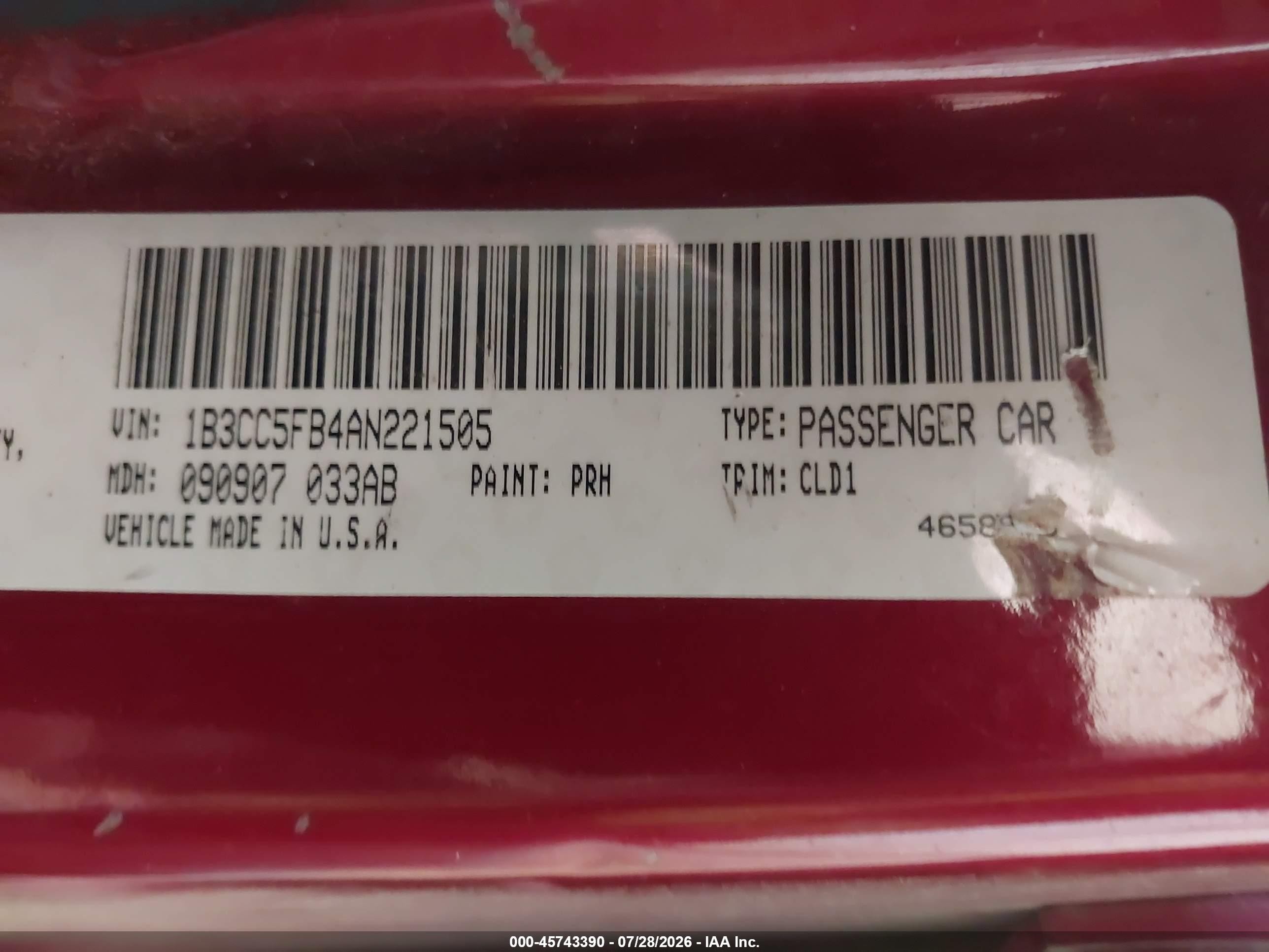 2010 Dodge Avenger R/t Red vin: 1B3CC5FB4AN221505