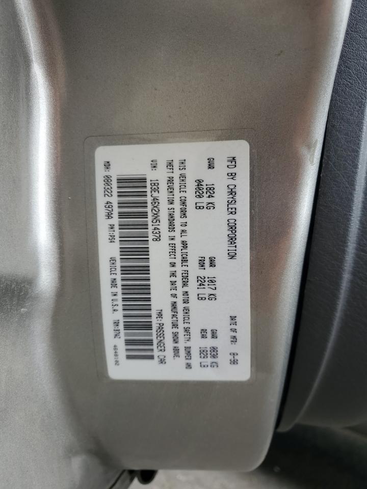 1999 Dodge Stratus Silver vin: 1B3EJ46X2XN514378