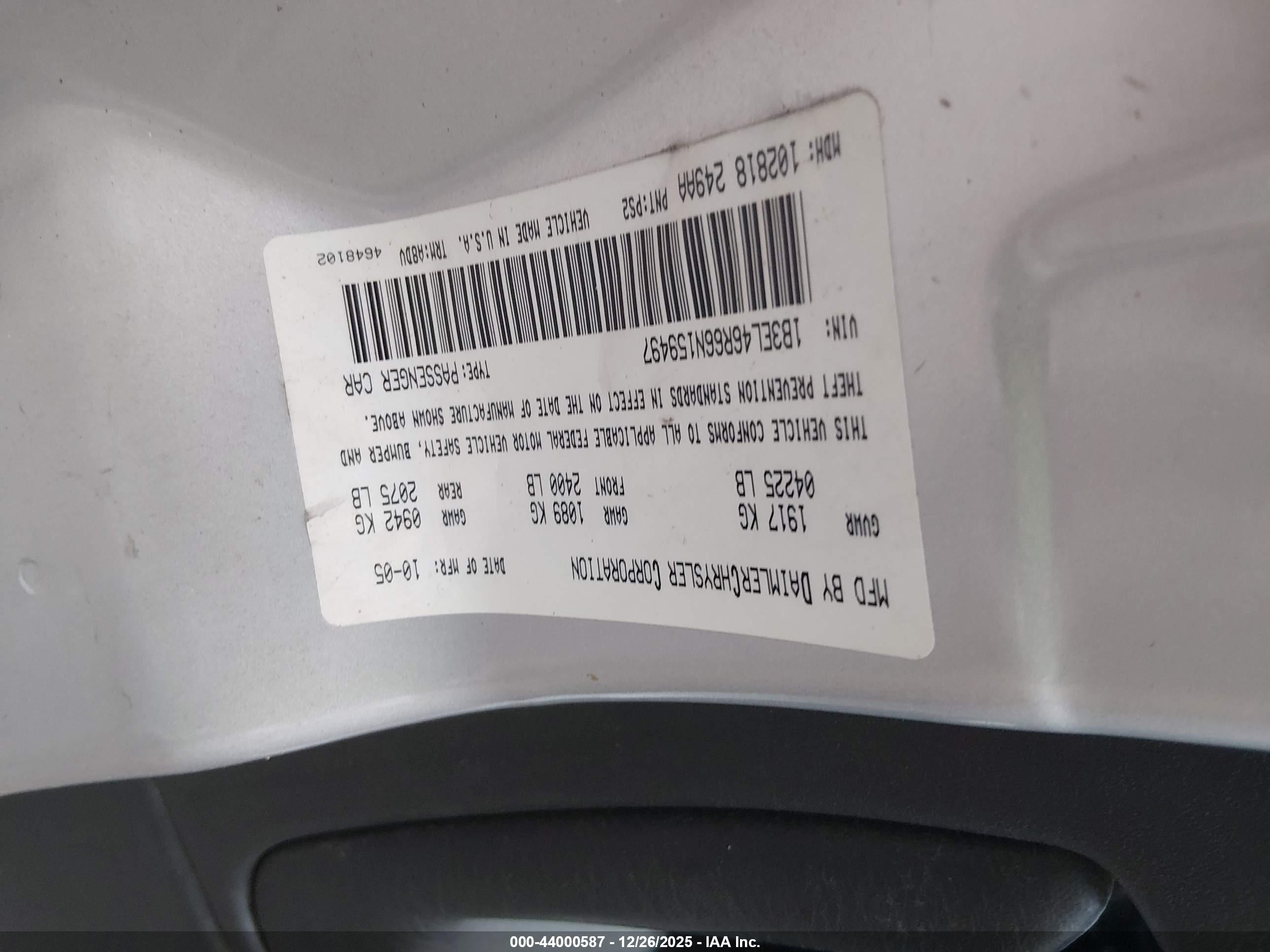 2006 Dodge Stratus Sxt Gray vin: 1B3EL46R66N159497
